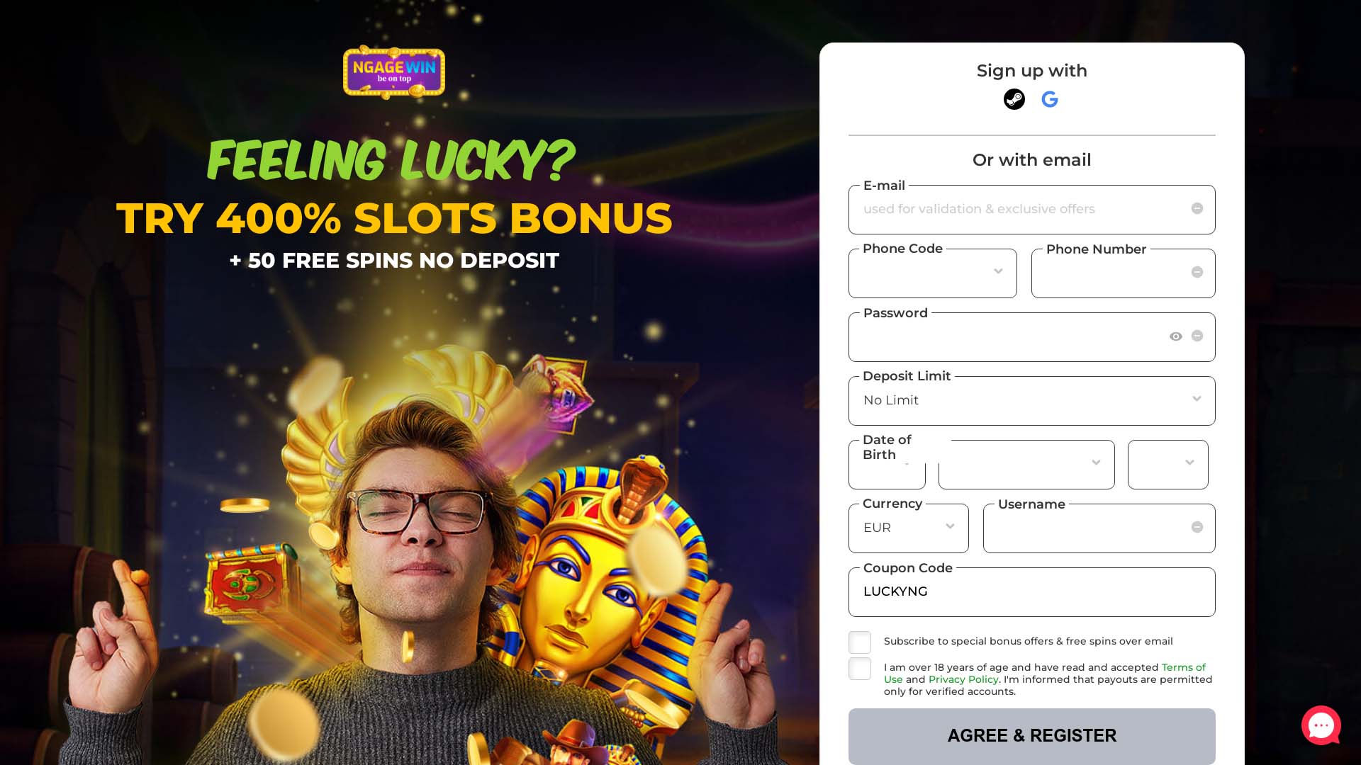 Screenshot of NgageWin Casino taken in 2025