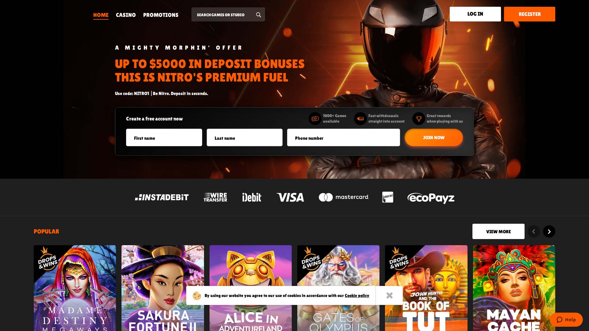 Screenshot of Nitro Casino taken in 2025