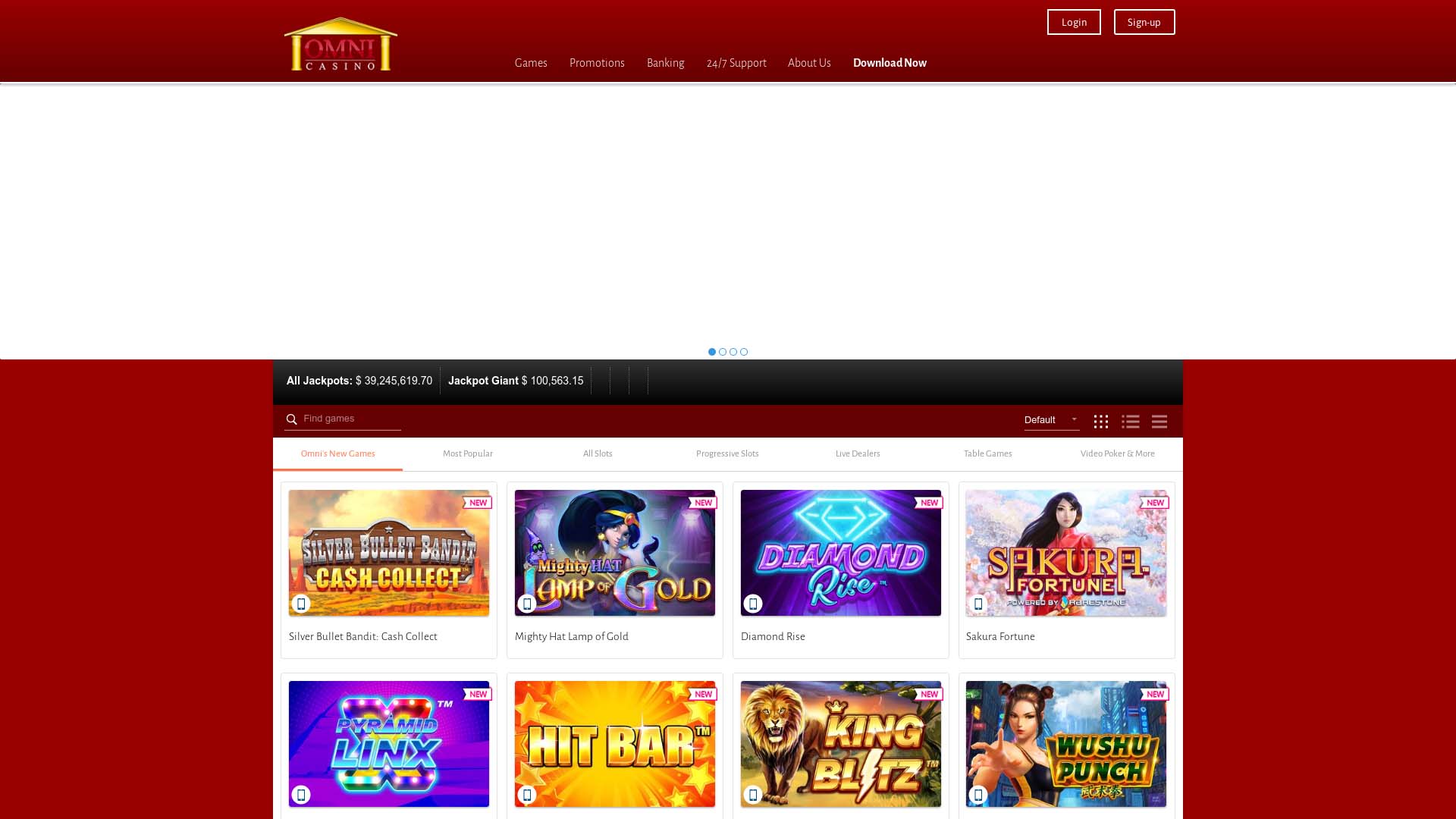 Screenshot of Omni Casino taken in 2025