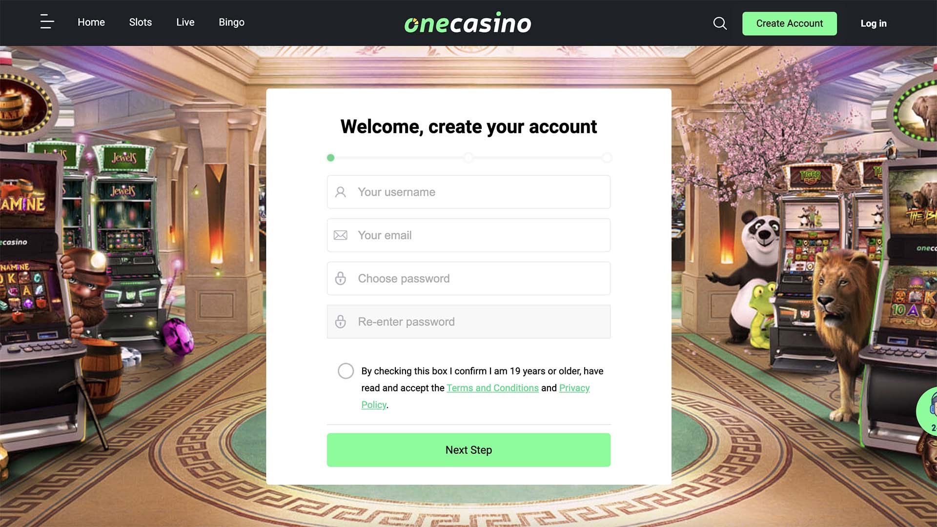 Registration form at One Casino