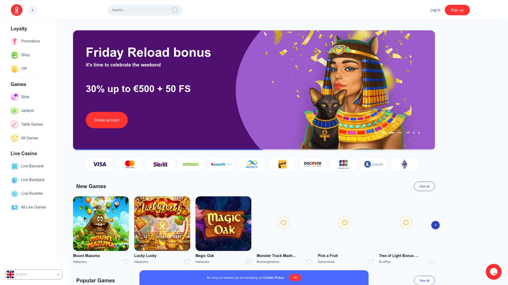 Screenshot of Oxi Casino taken in 2025