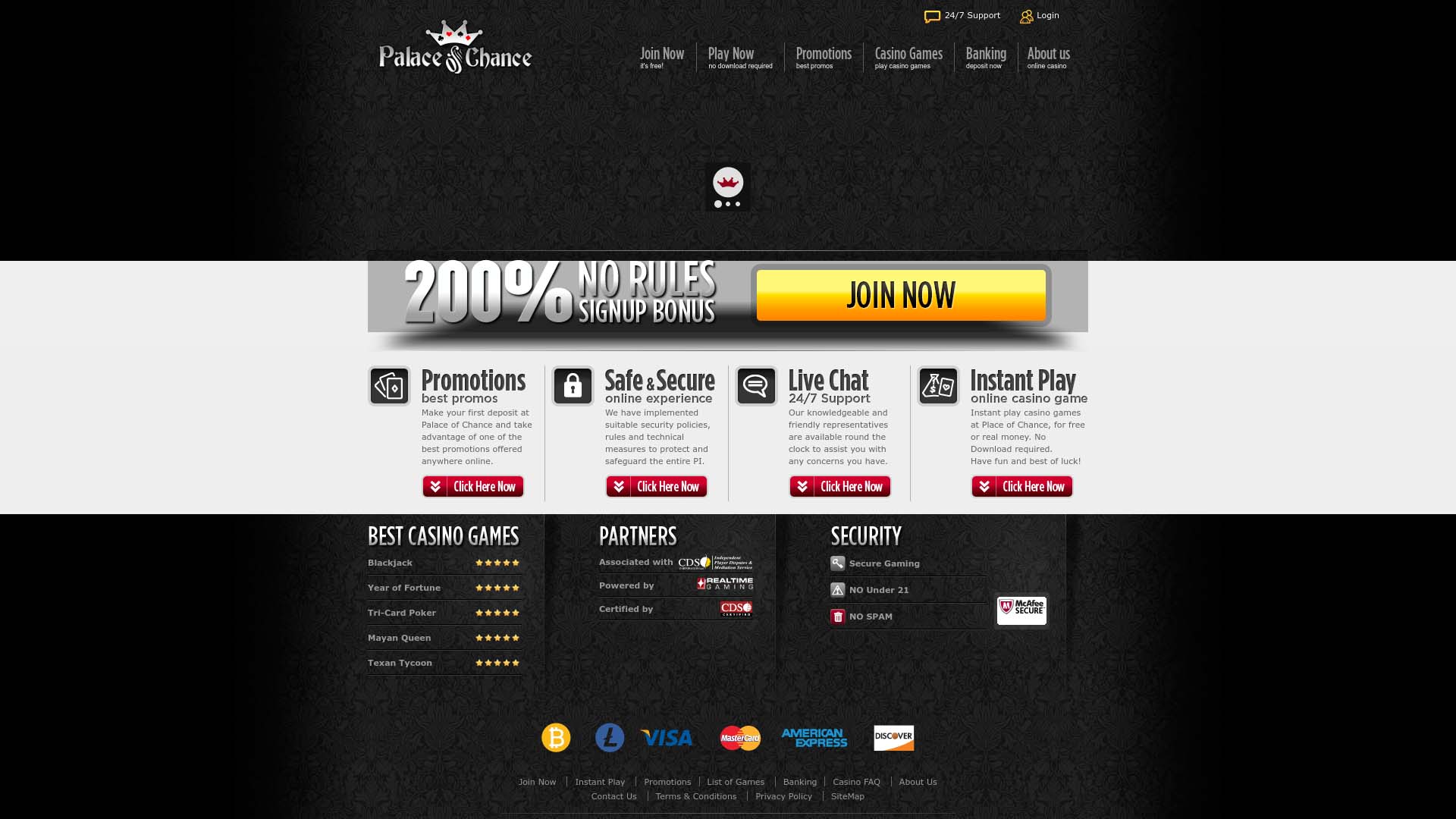 Screenshot of Palace of Chance Casino taken in 2025