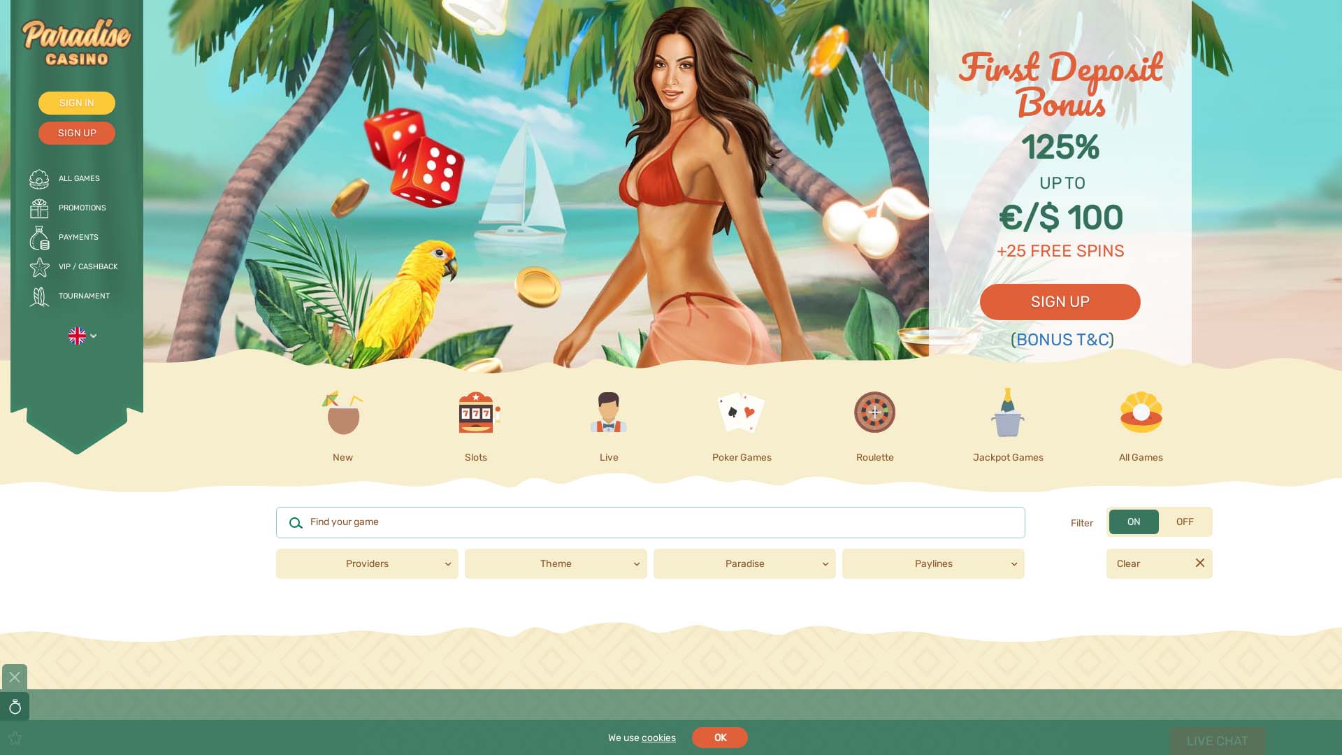 Screenshot of Paradise Casino taken in 2025