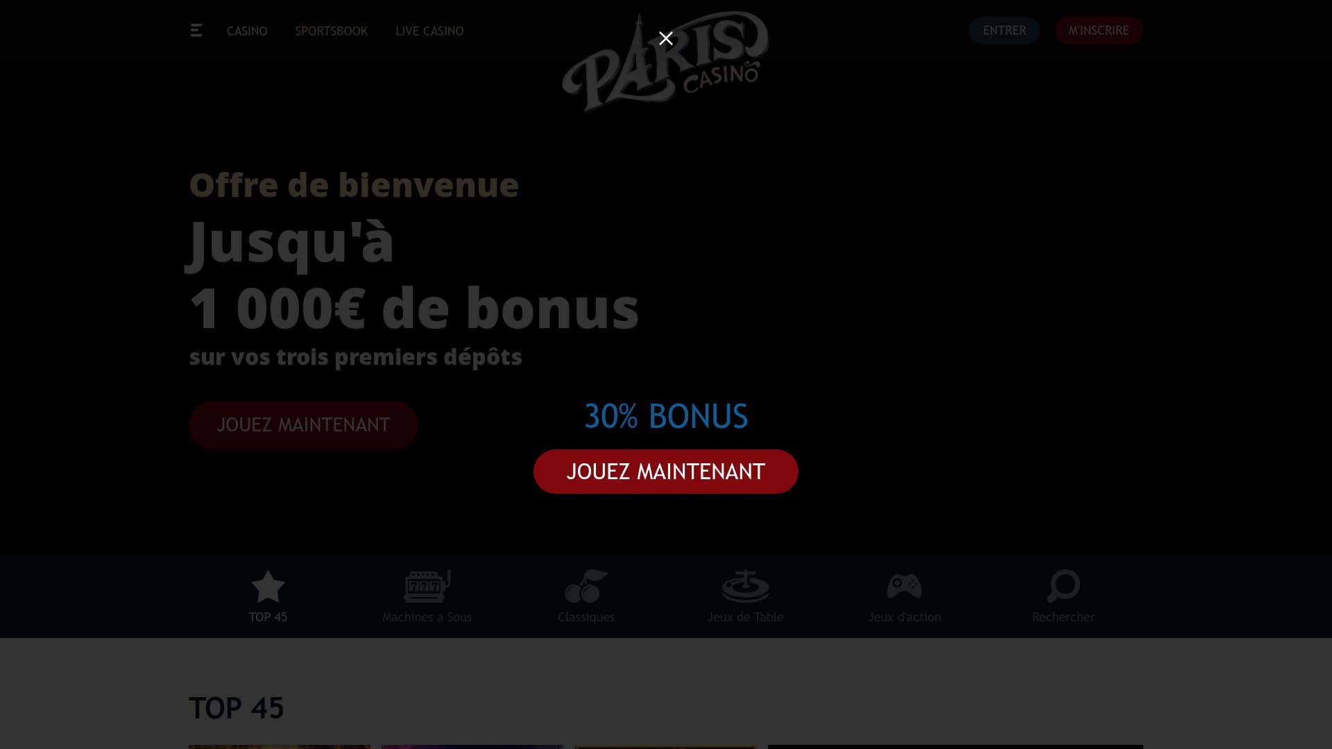 Screenshot of Paris Casino taken in 2025
