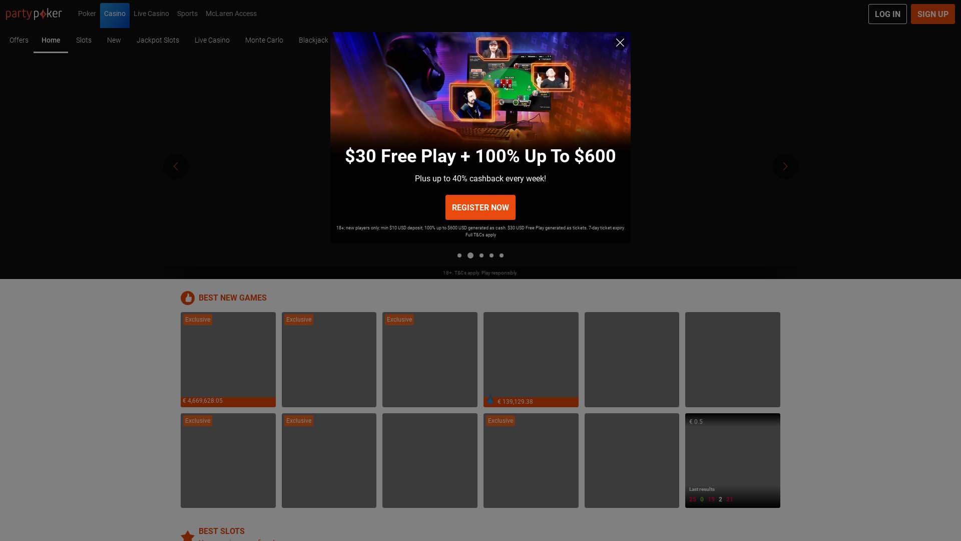 Screenshot of Party Poker Casino taken in 2025 Screenshot of Party Poker Casino taken in 2025