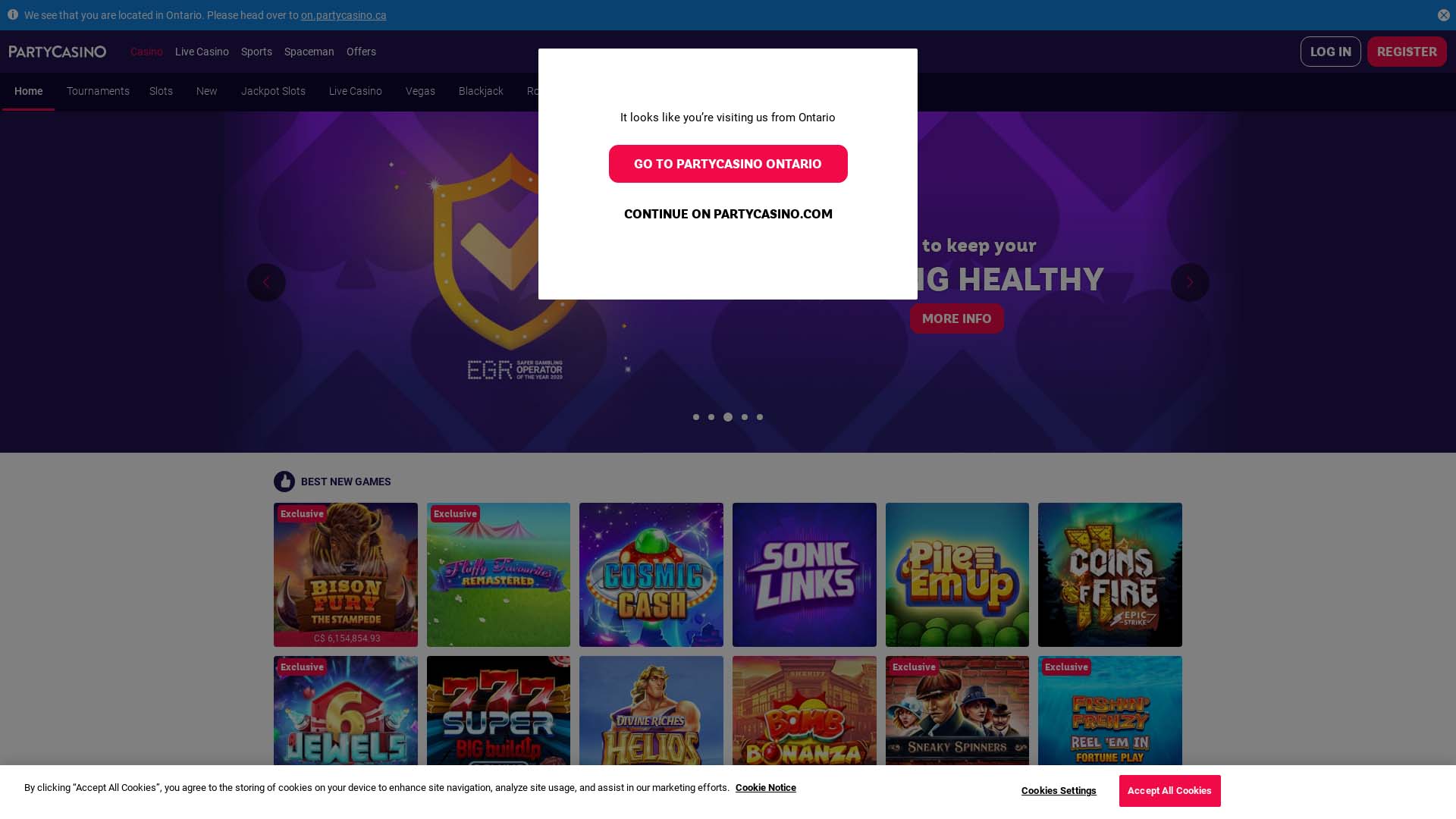 Screenshot of PartyCasino taken in 2025