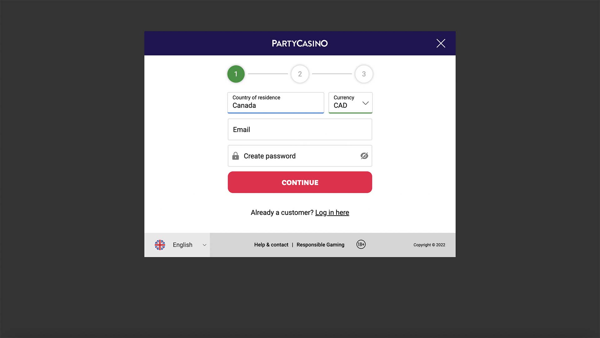 PartyCasino Registration