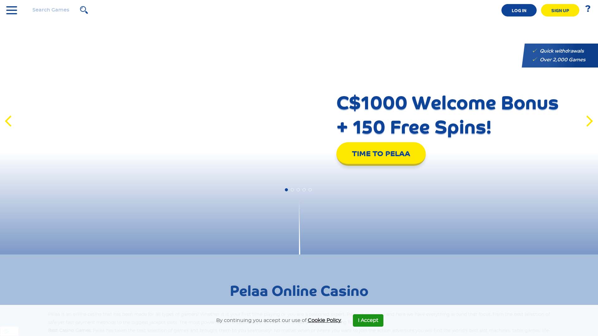 Screenshot of Pelaa Casino taken in 2025