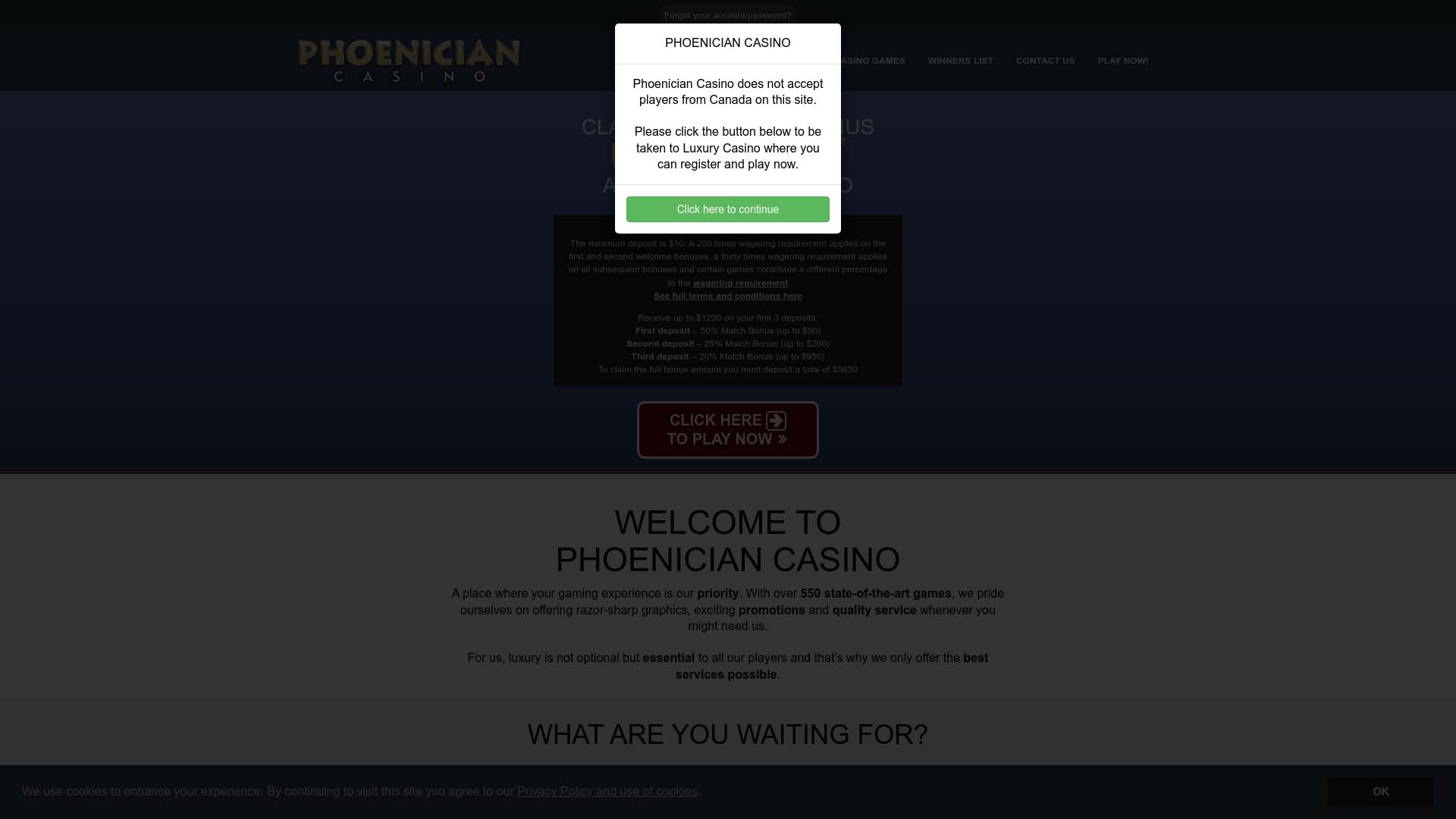 Screenshot of Phoenician Casino taken in 2025