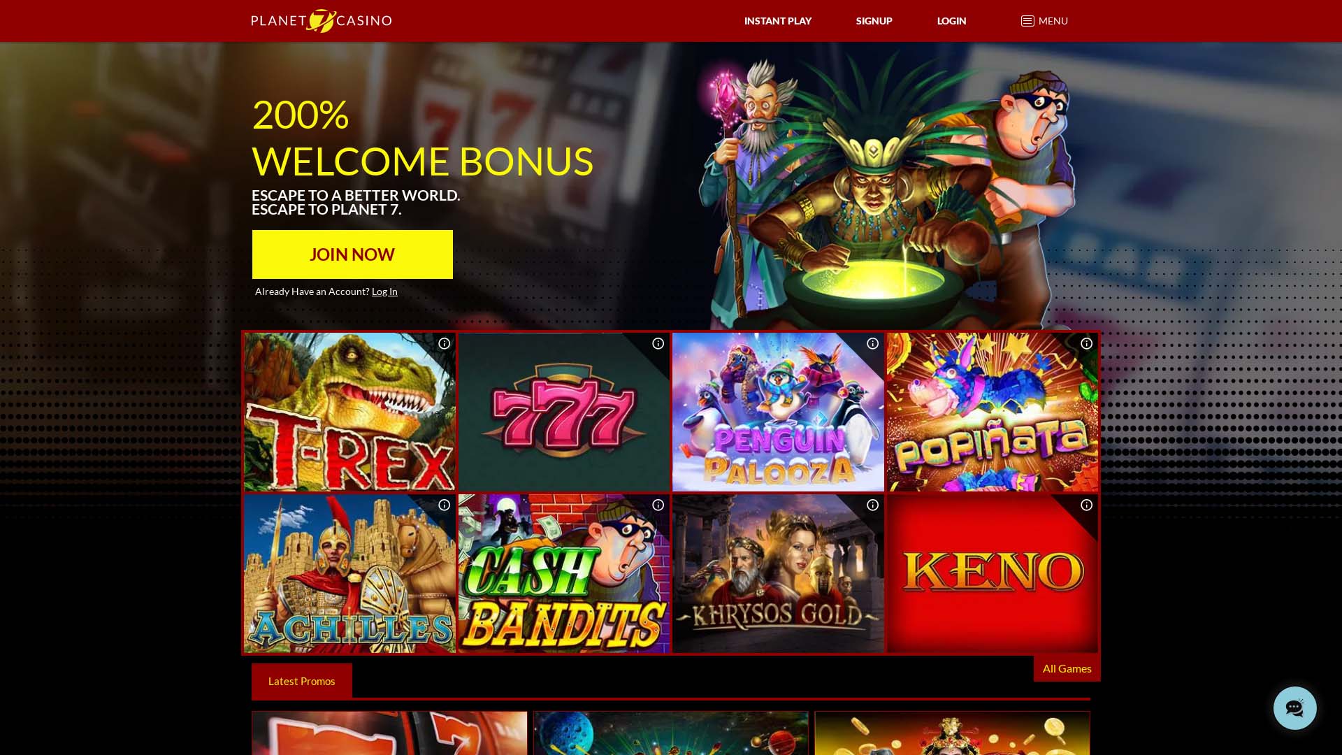 Screenshot of Planet 7 Casino taken in 2025 Screenshot of Planet 7 Casino taken in 2025