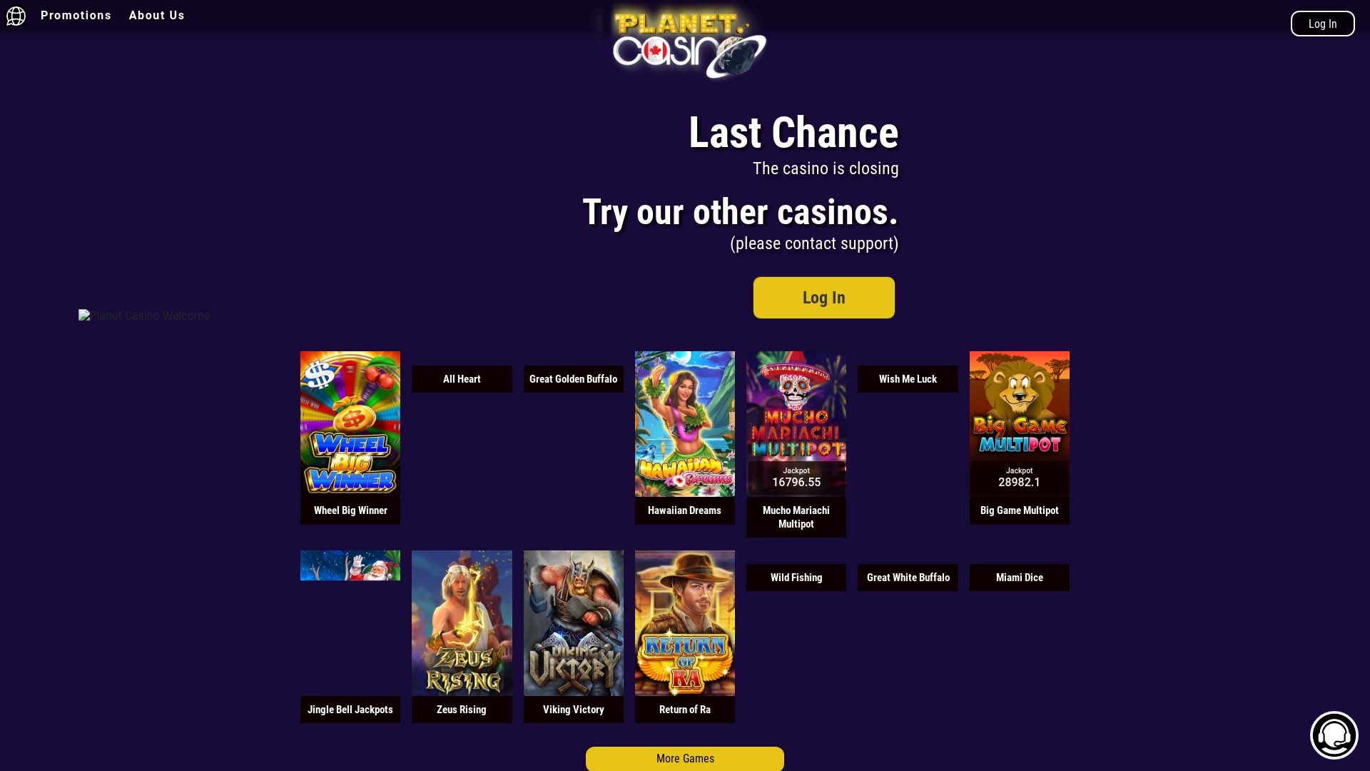 Screenshot of Planet Casino taken in 2025