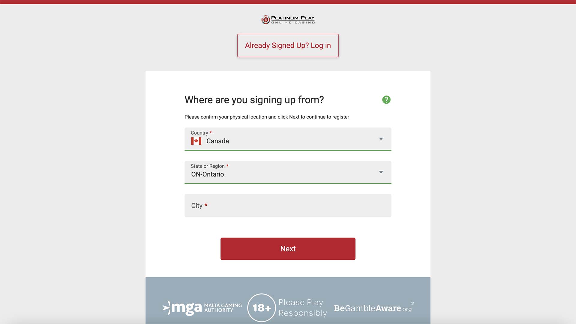 Platinum Play Casino Registration