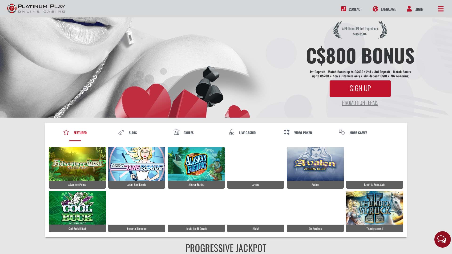 Screenshot of Platinum Play Casino taken in 2025