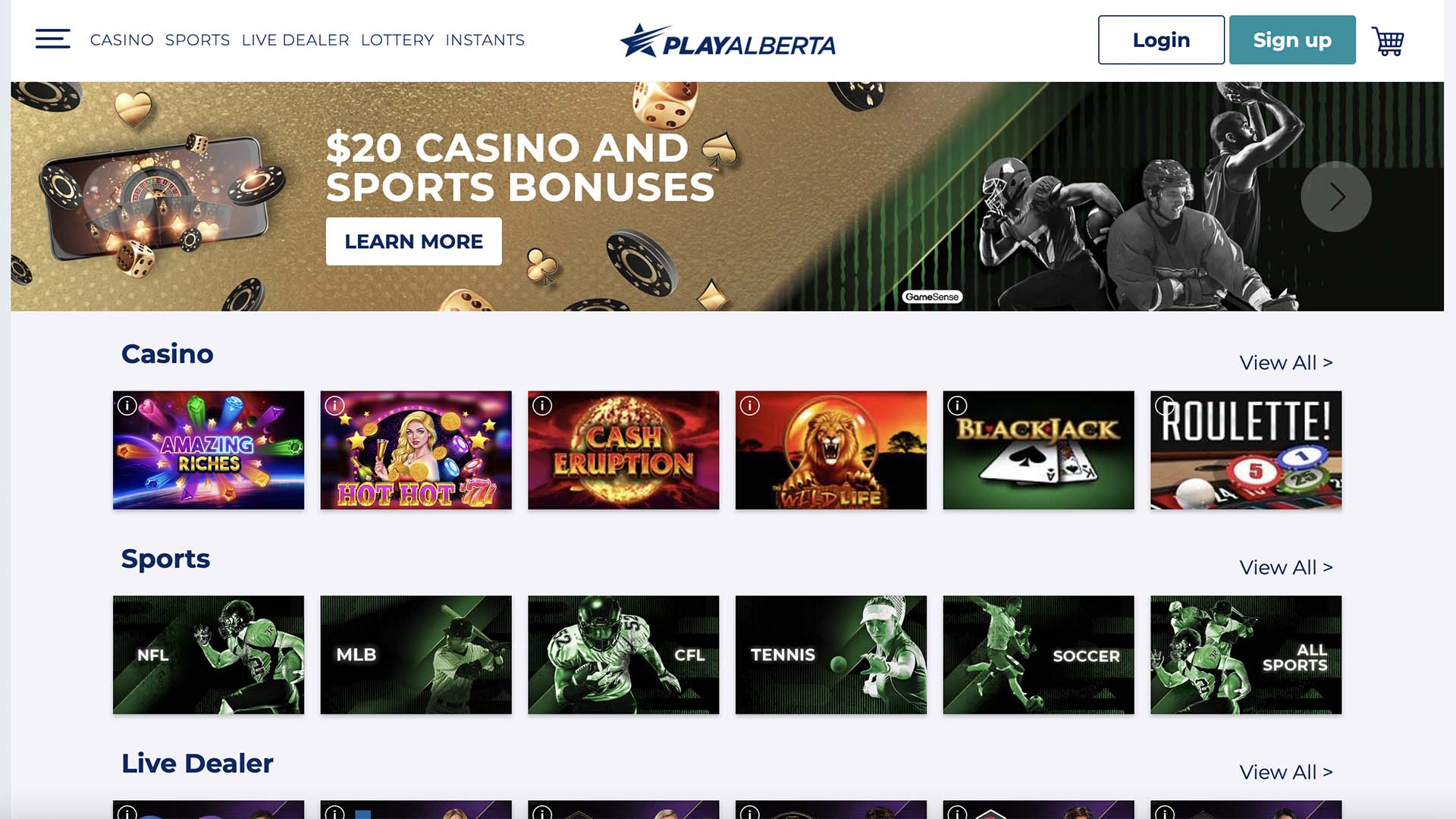 Homepage of Play Alberta