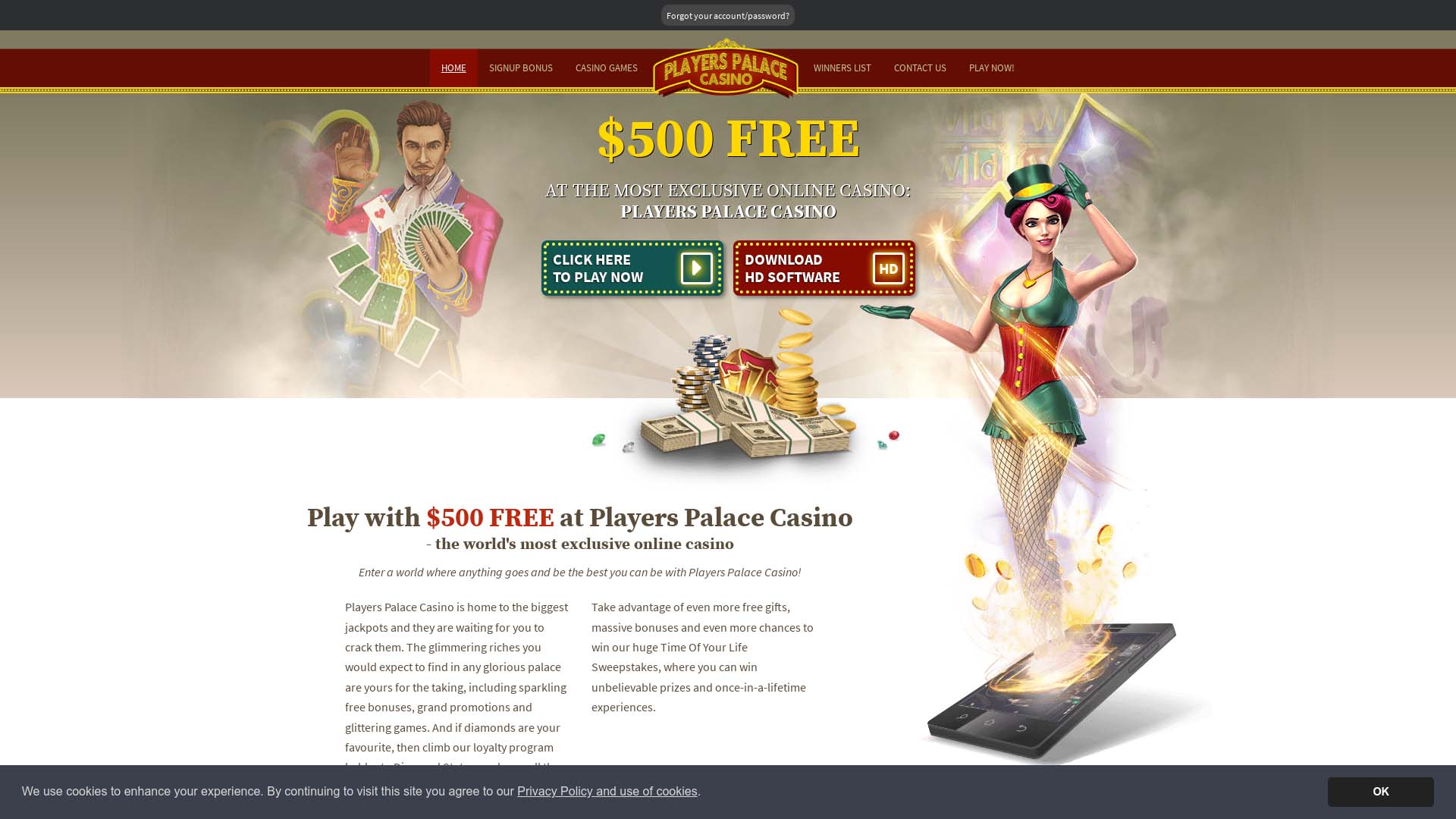 Screenshot of Players Palace Casino taken in 2025