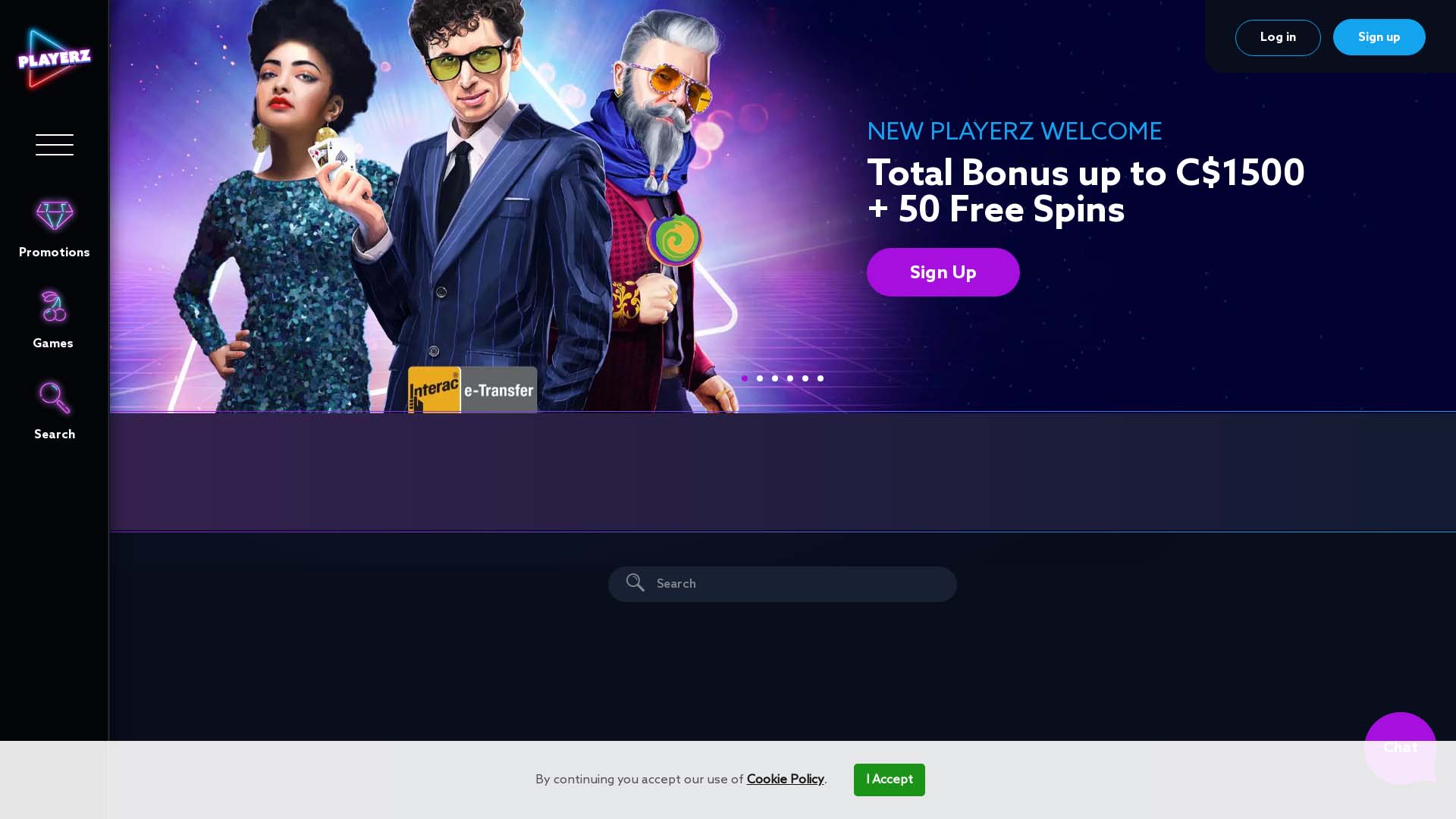 Screenshot of Playerz Casino taken in 2025