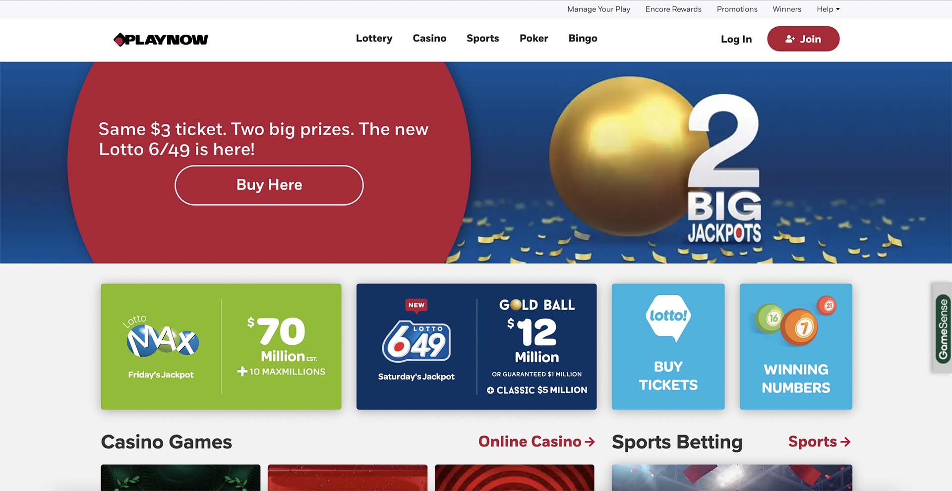 The PlayNow.ca website in British Columbia