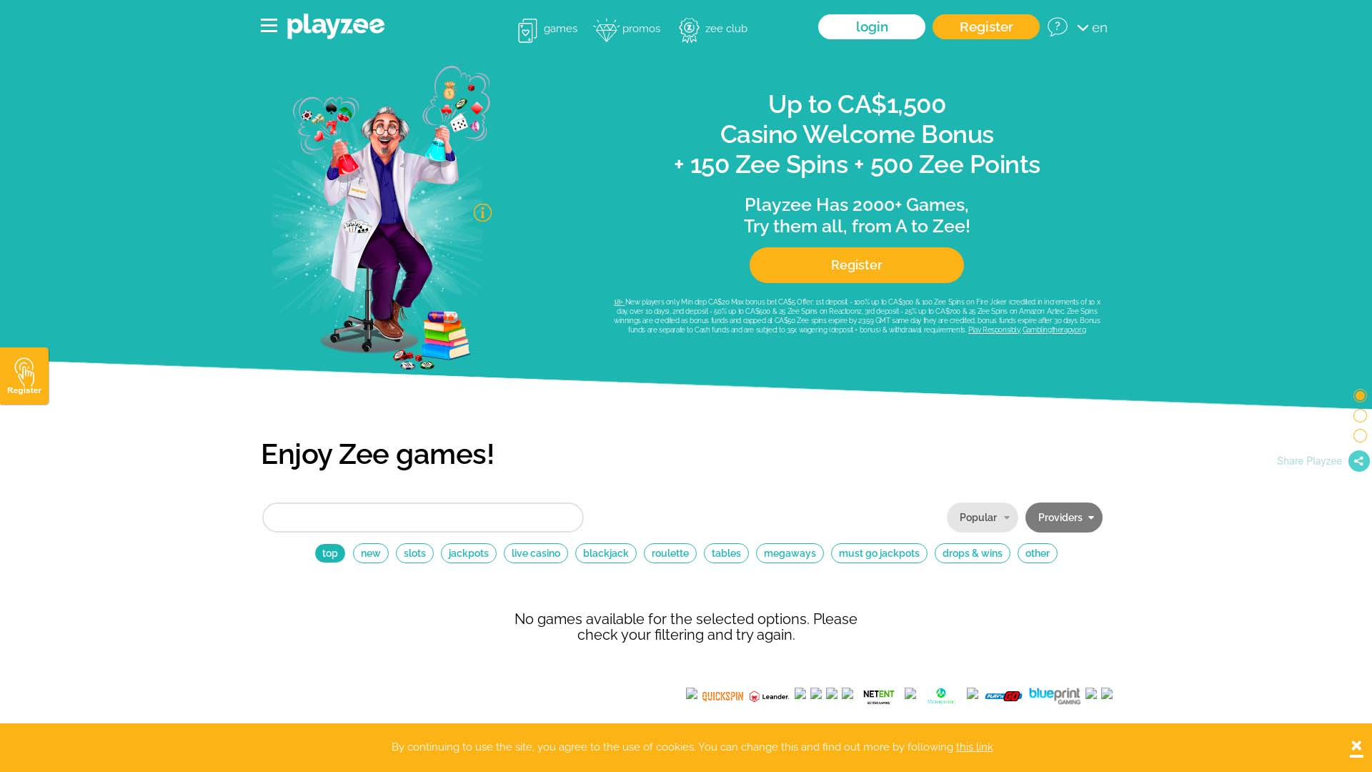 Screenshot of Playzee Casino taken in 2025