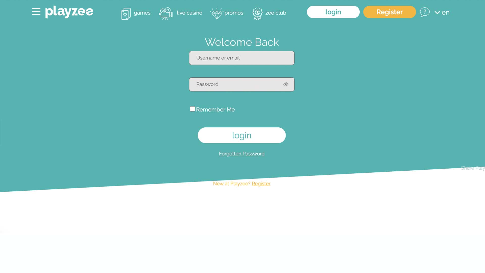 Playzee login page