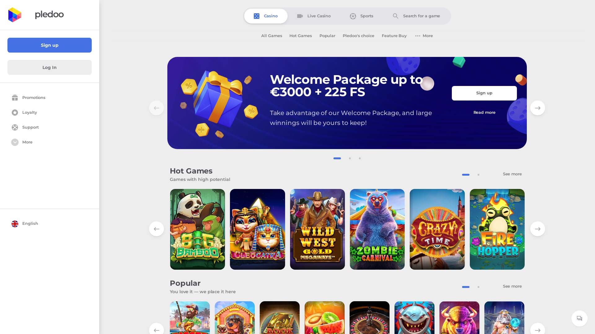 Screenshot of Pledoo Casino taken in 2025