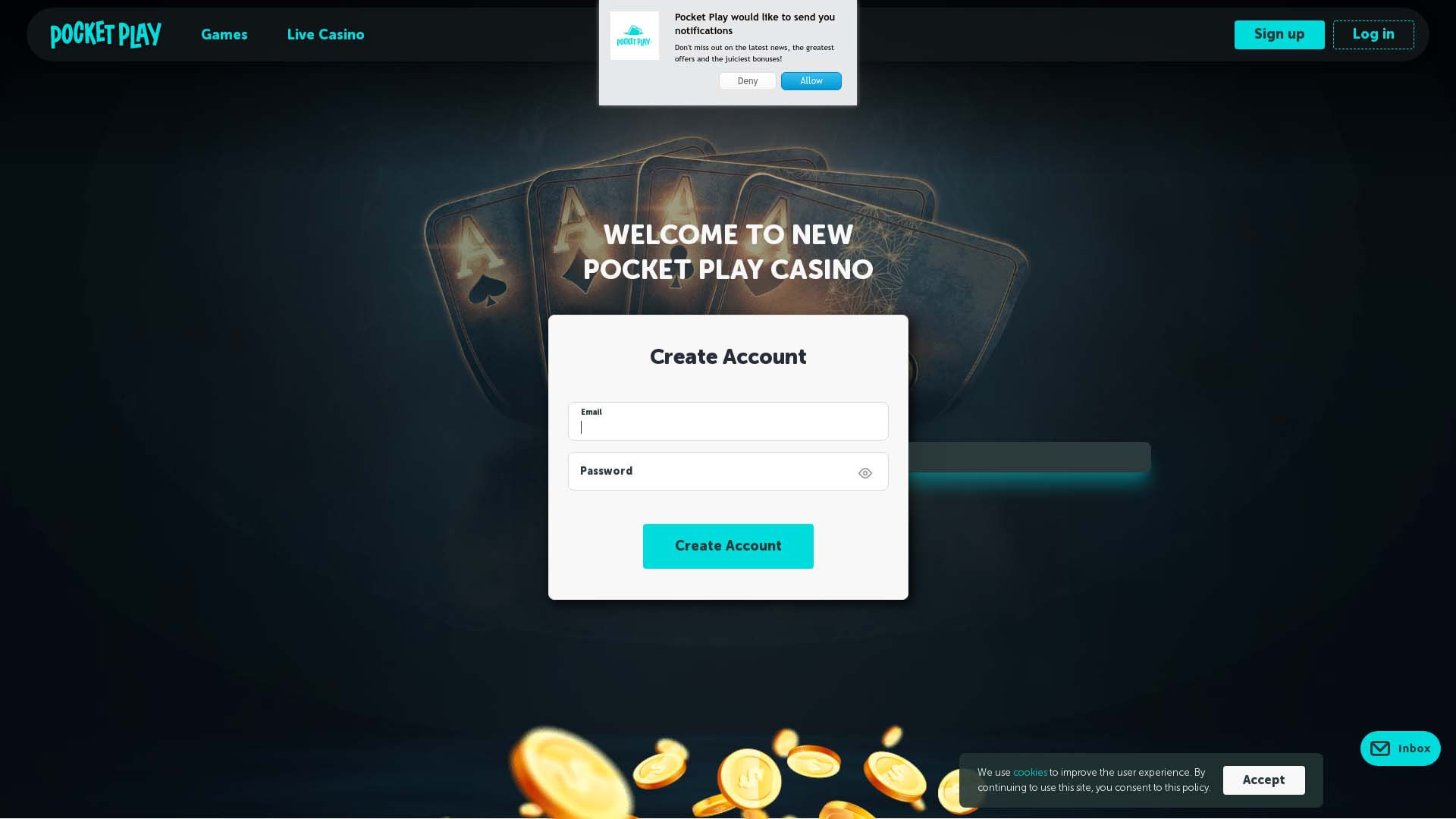 Screenshot of Pocket Play Casino taken in 2025