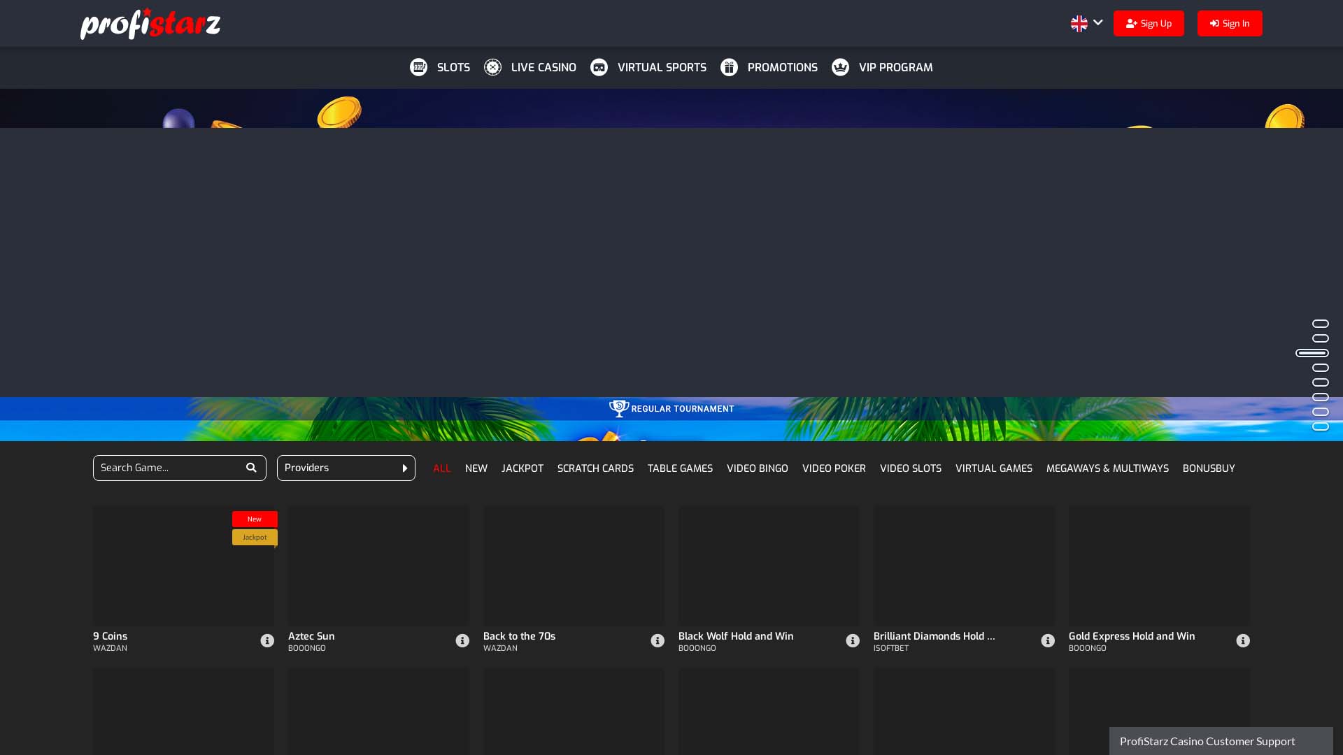 Screenshot of Profistarz Casino taken in 2025