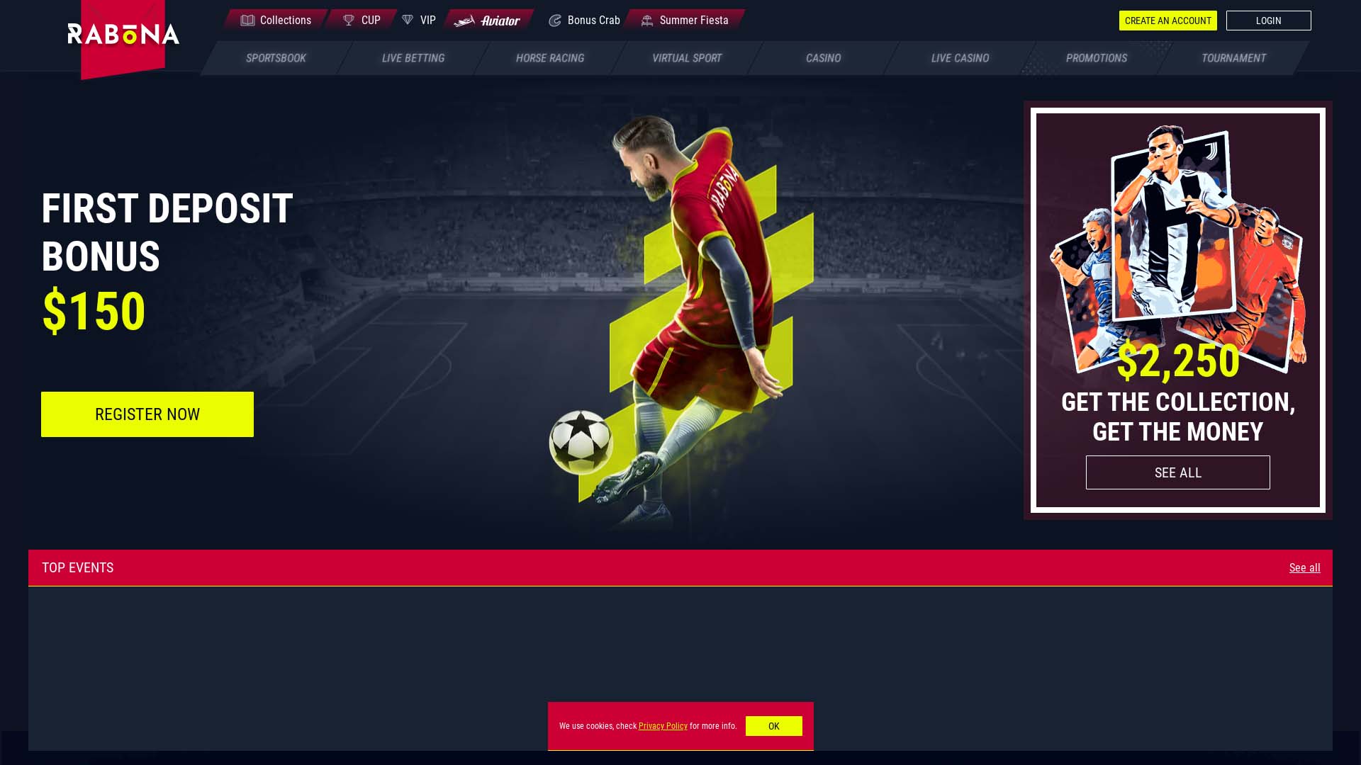 Screenshot of Rabona Casino taken in 2025