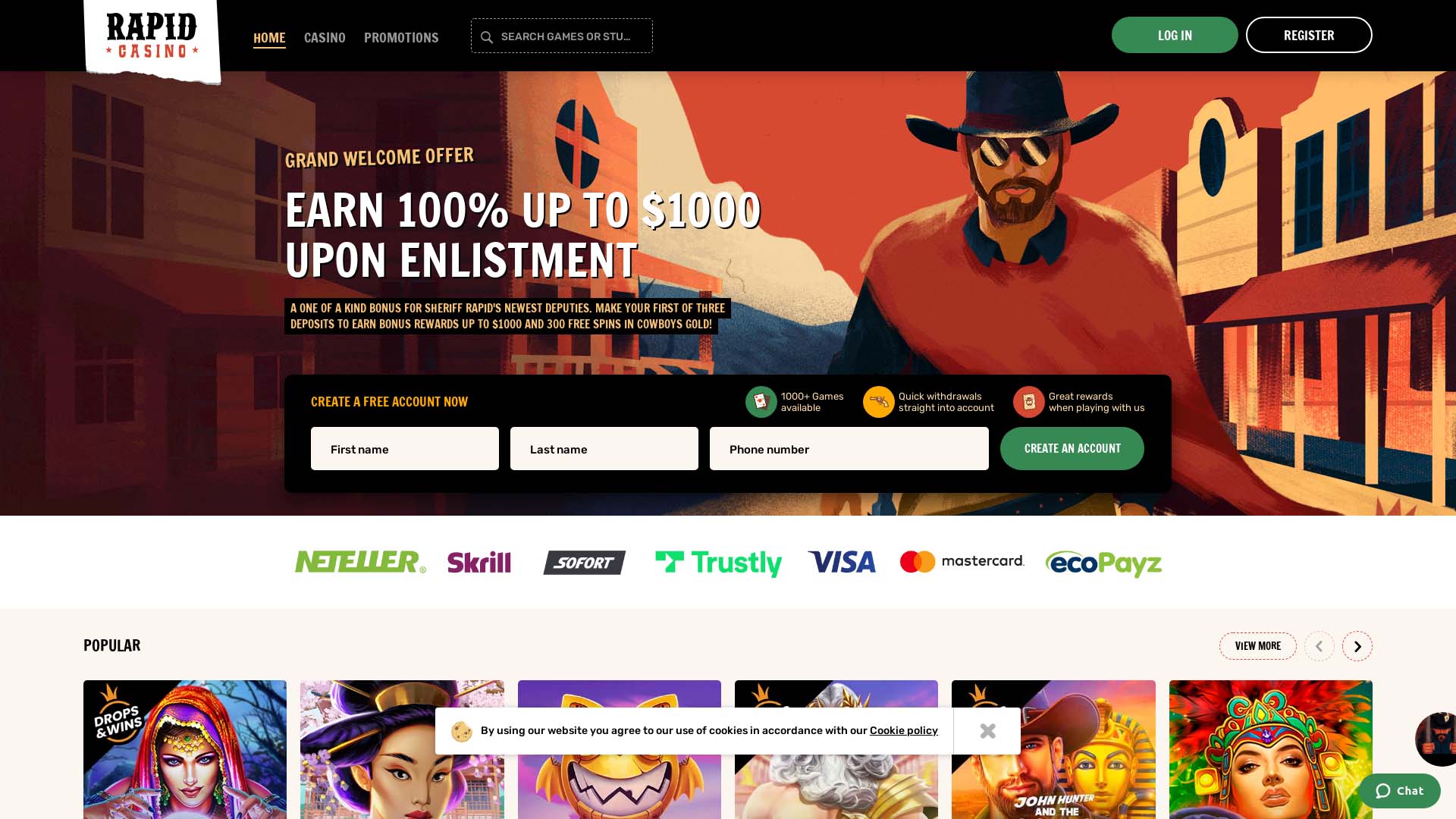 Screenshot of Rapid Casino taken in 2025