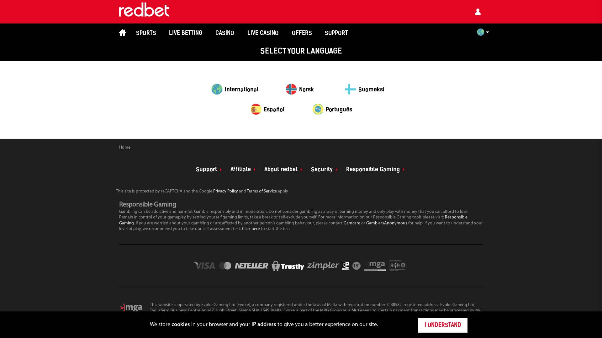 Screenshot of Redbet Casino taken in 2025 Screenshot of Redbet Casino taken in 2025