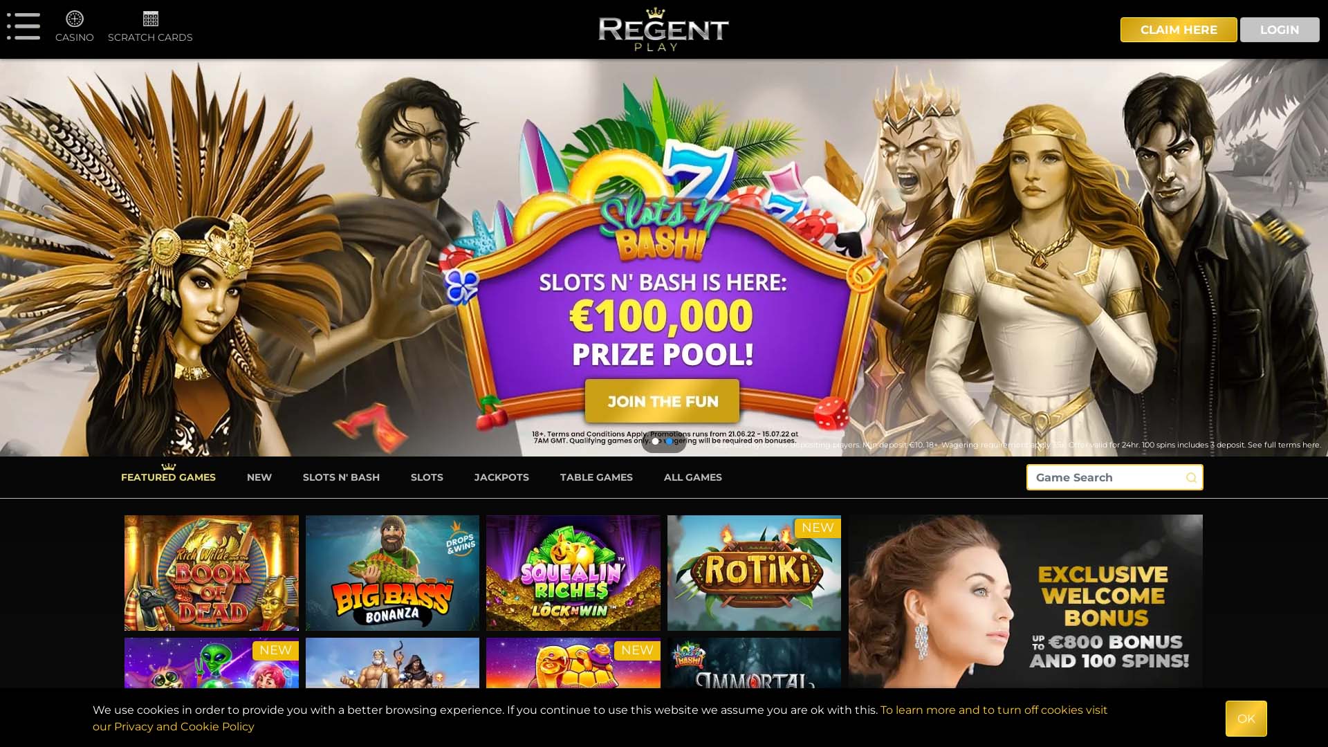 Screenshot of Regent Play Casino taken in 2025