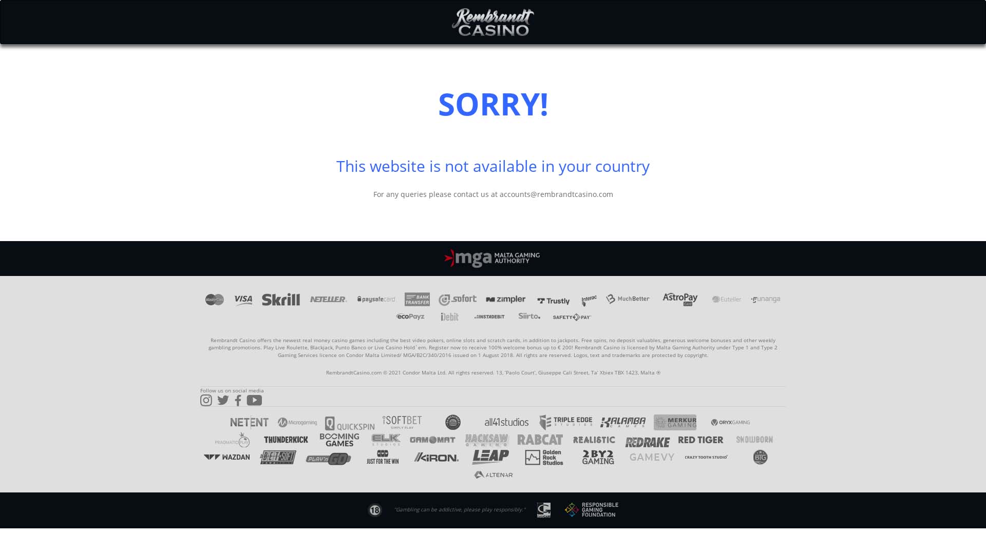 Screenshot of Rembrandt Casino taken in 2025