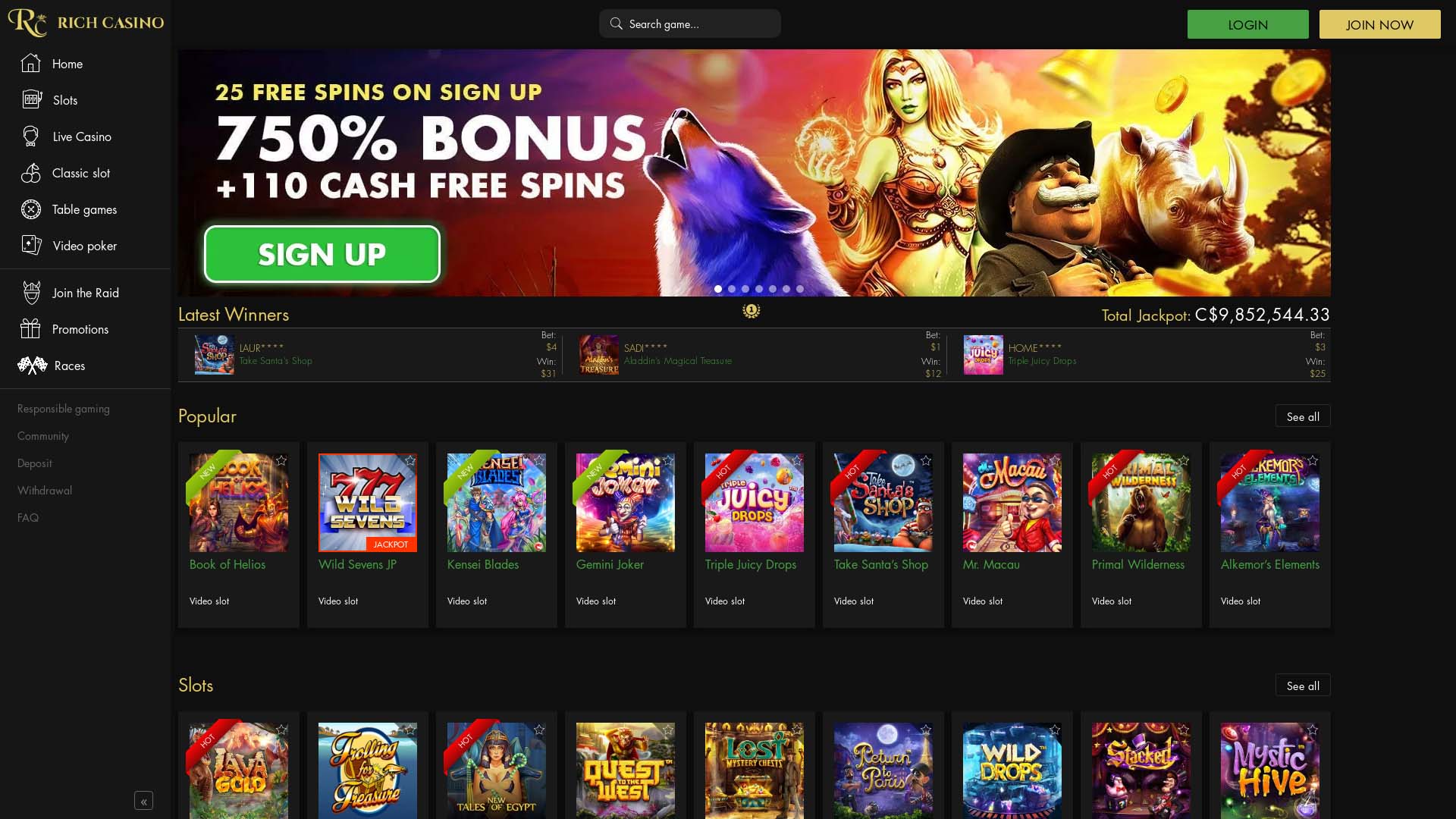 Screenshot of Rich Casino taken in 2025