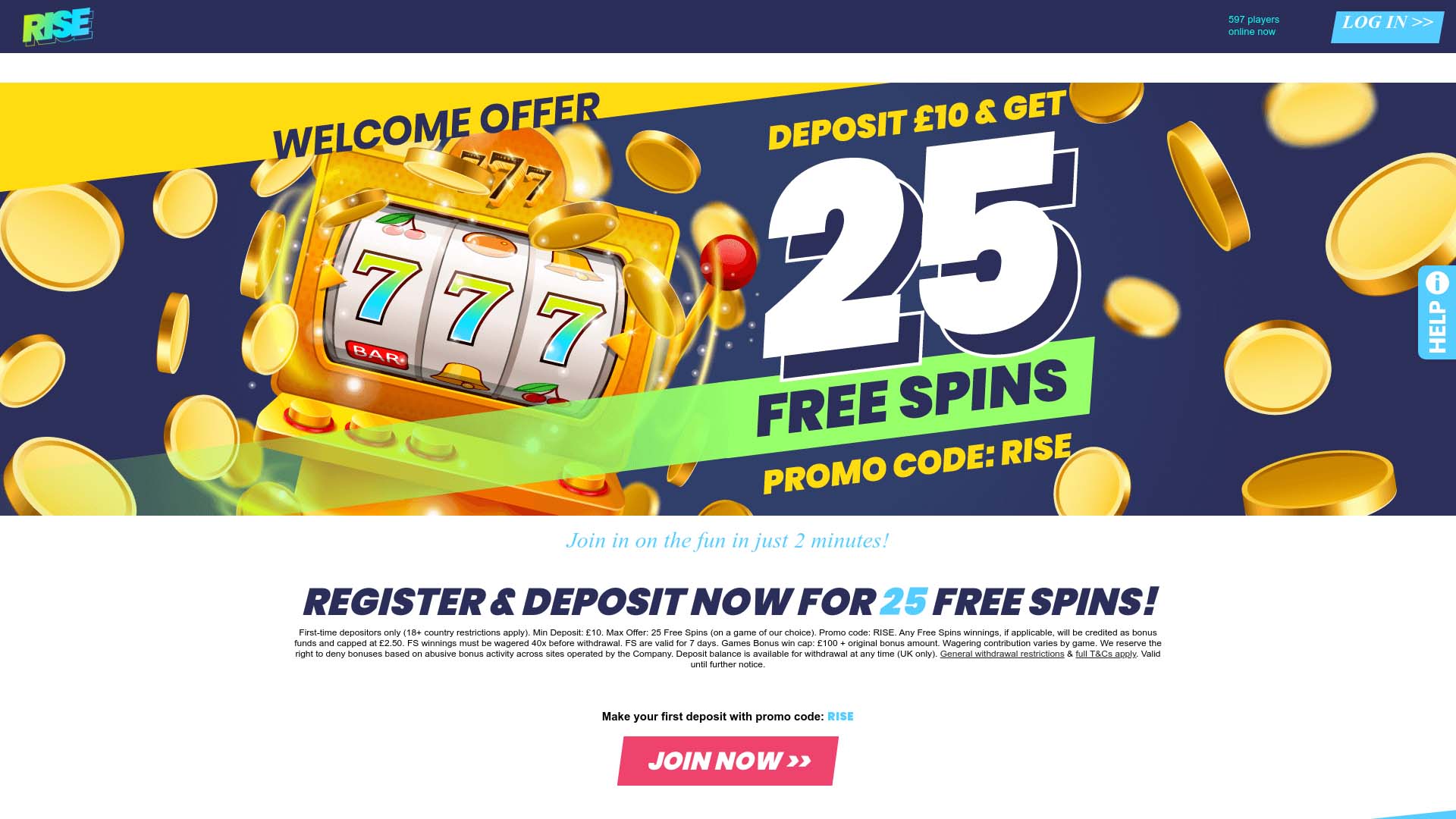 Screenshot of Rise Casino taken in 2025