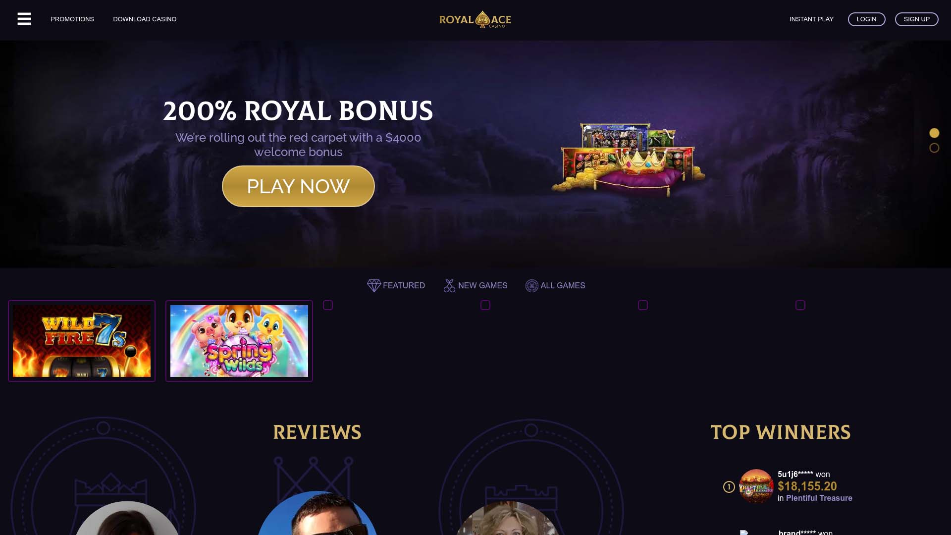 Screenshot of Royal Ace Casino taken in 2025