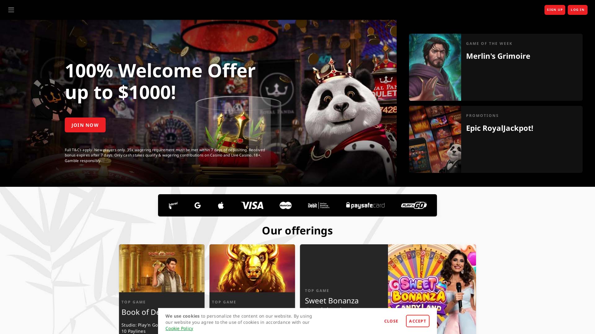Screenshot of Royal Panda Casino taken in 2025