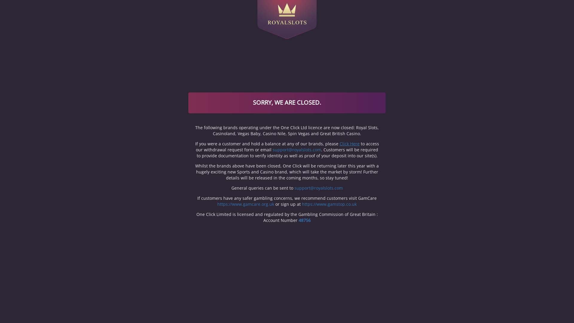 Screenshot of Royal Slots Casino taken in 2025