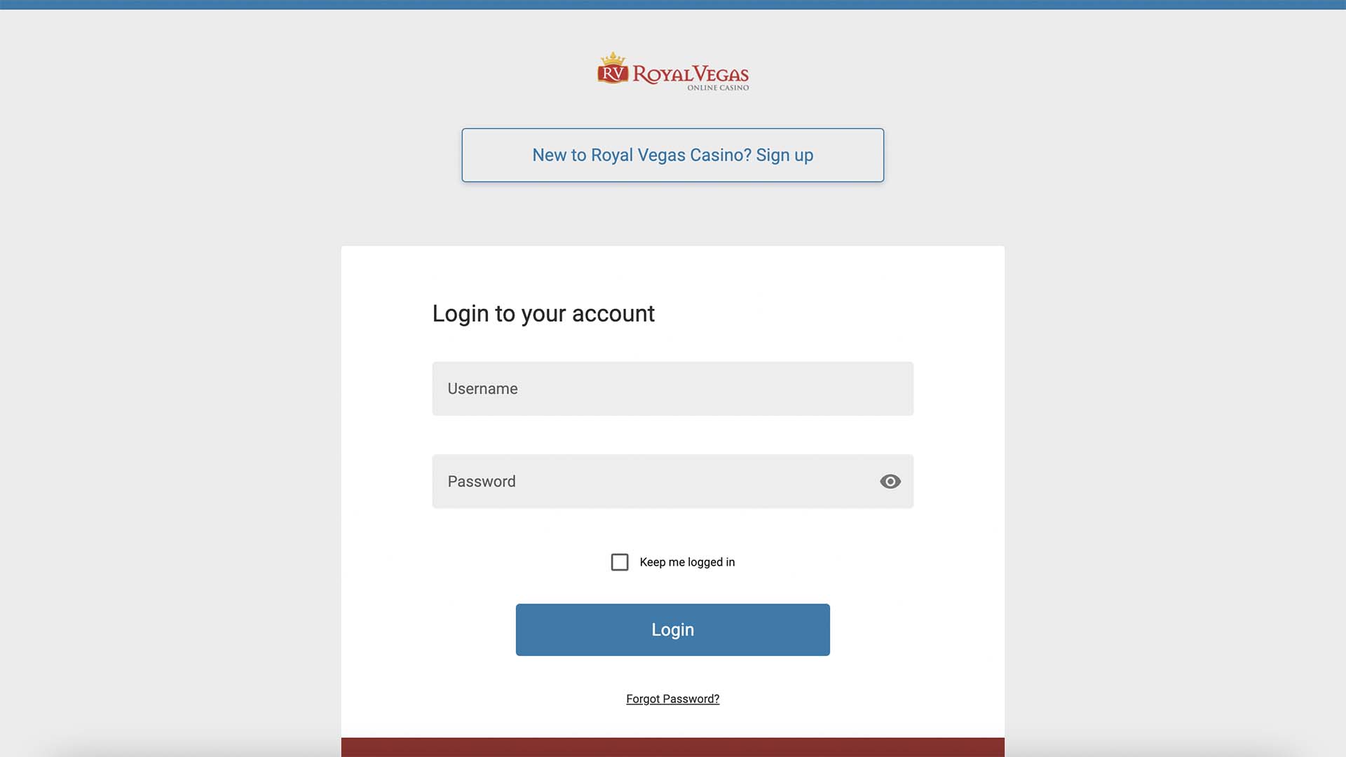Royal Vegas Casino Login Page