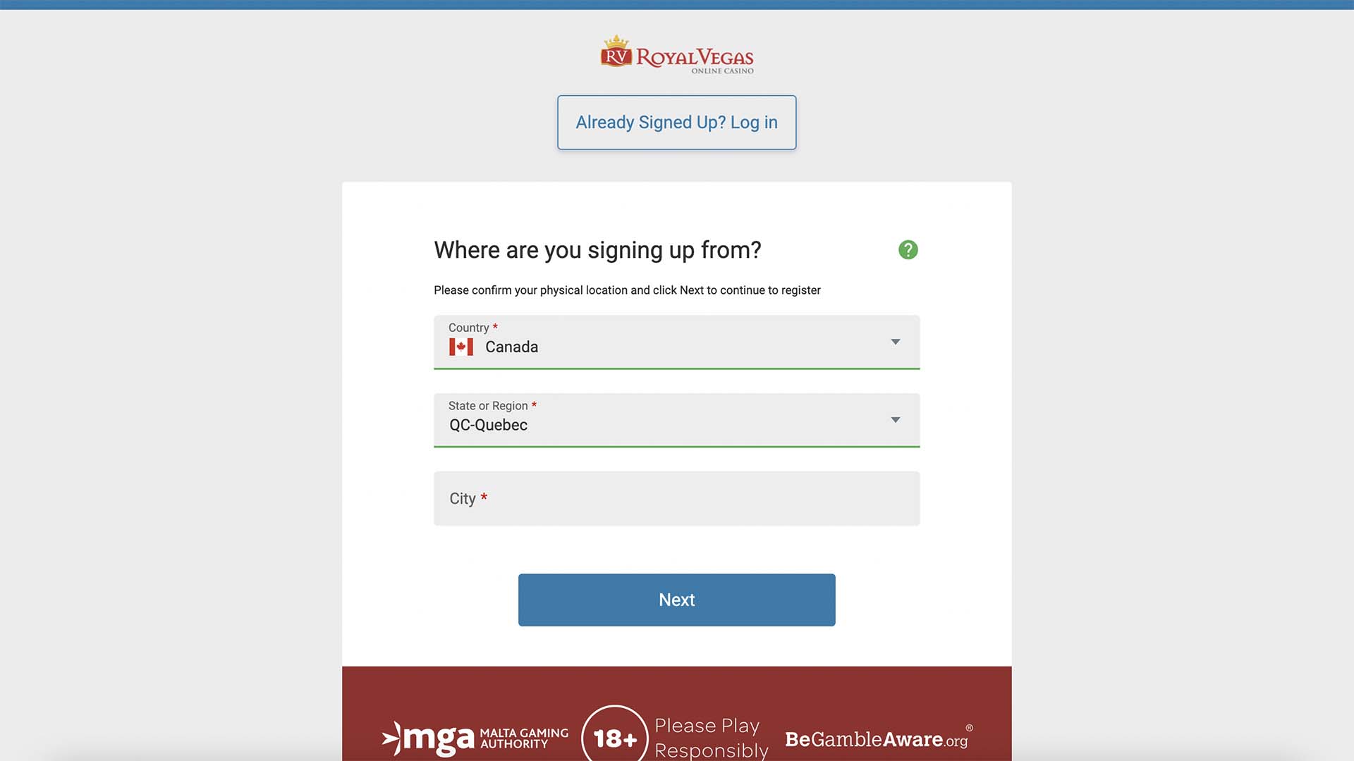 Royal Vegas Casino Registration Page