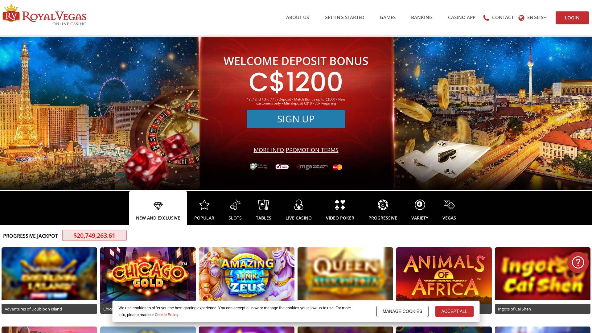 Screenshot of Royal Vegas Casino taken in 2025