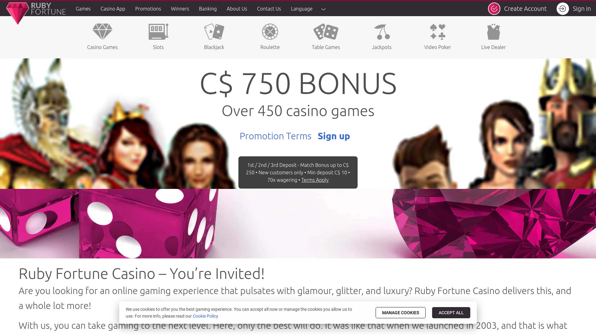 Screenshot of Ruby Fortune Casino taken in 2025