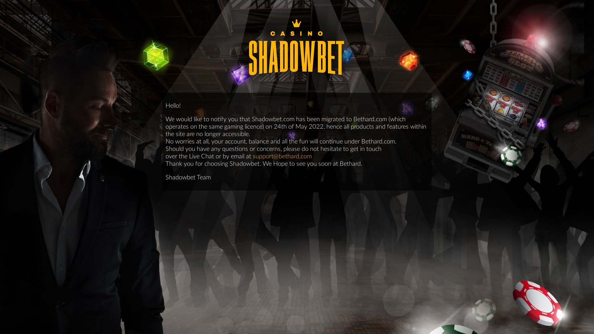Screenshot of ShadowBet Casino taken in 2025