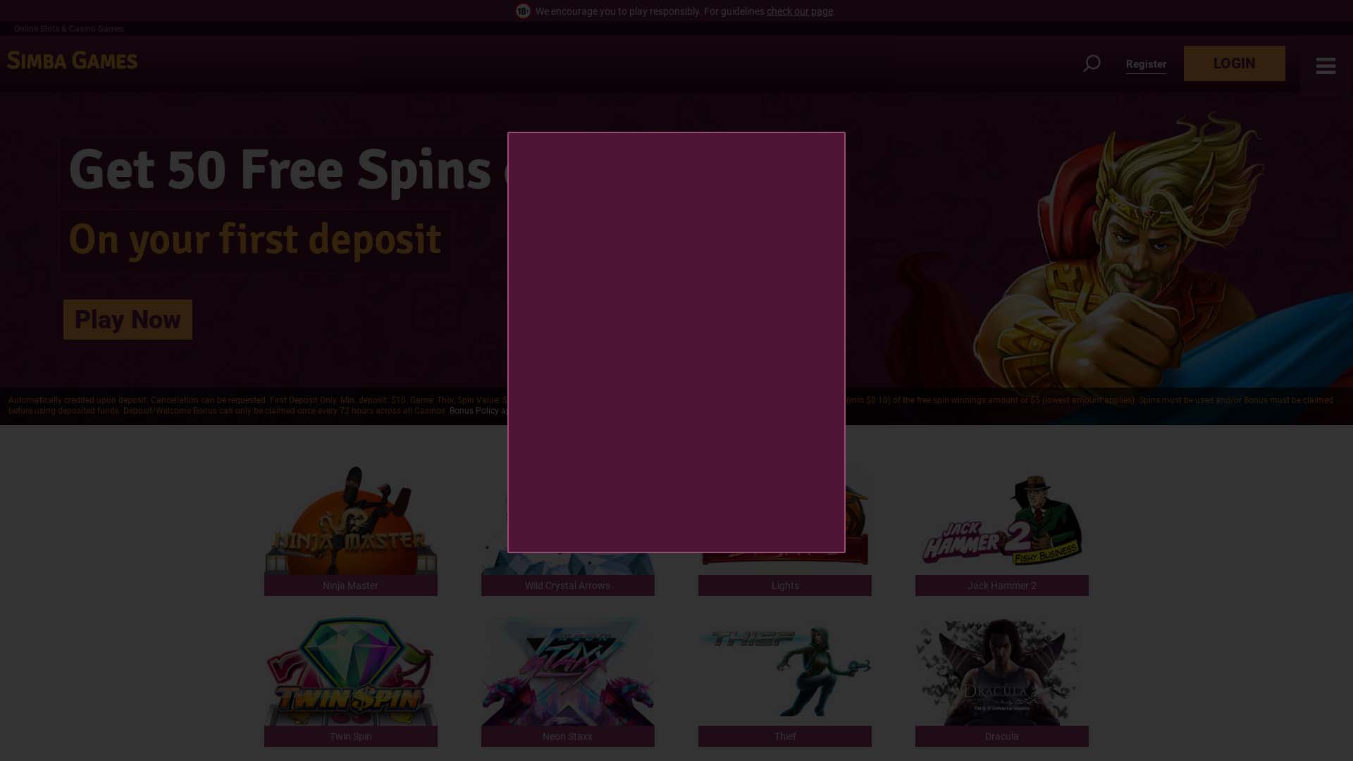 Screenshot of Simba Games taken in 2025