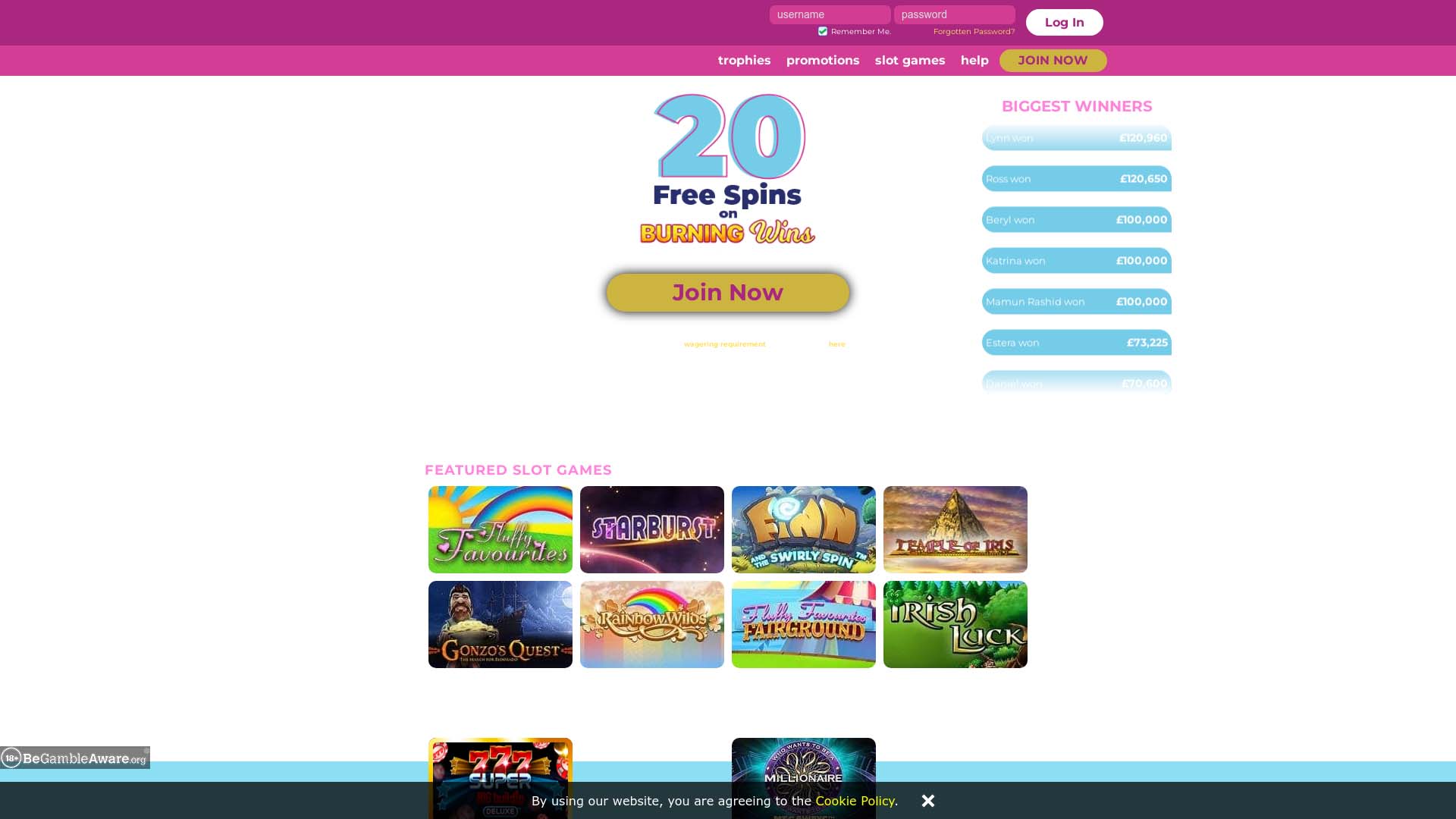 Screenshot of Slot Games Casino taken in 2025