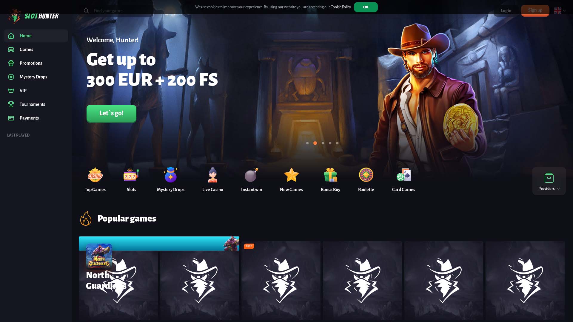 Screenshot of Slot Hunter Casino taken in 2025