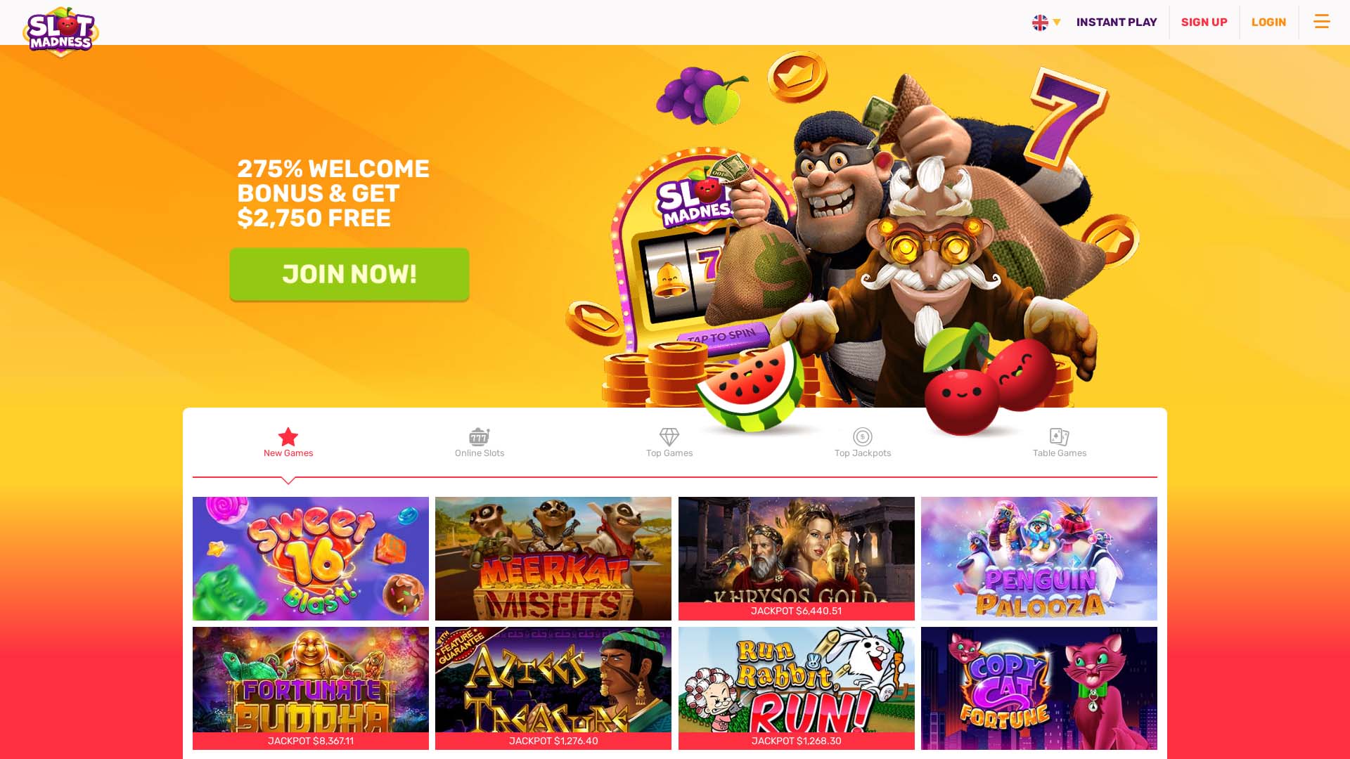 Screenshot of Slot Madness Casino taken in 2025