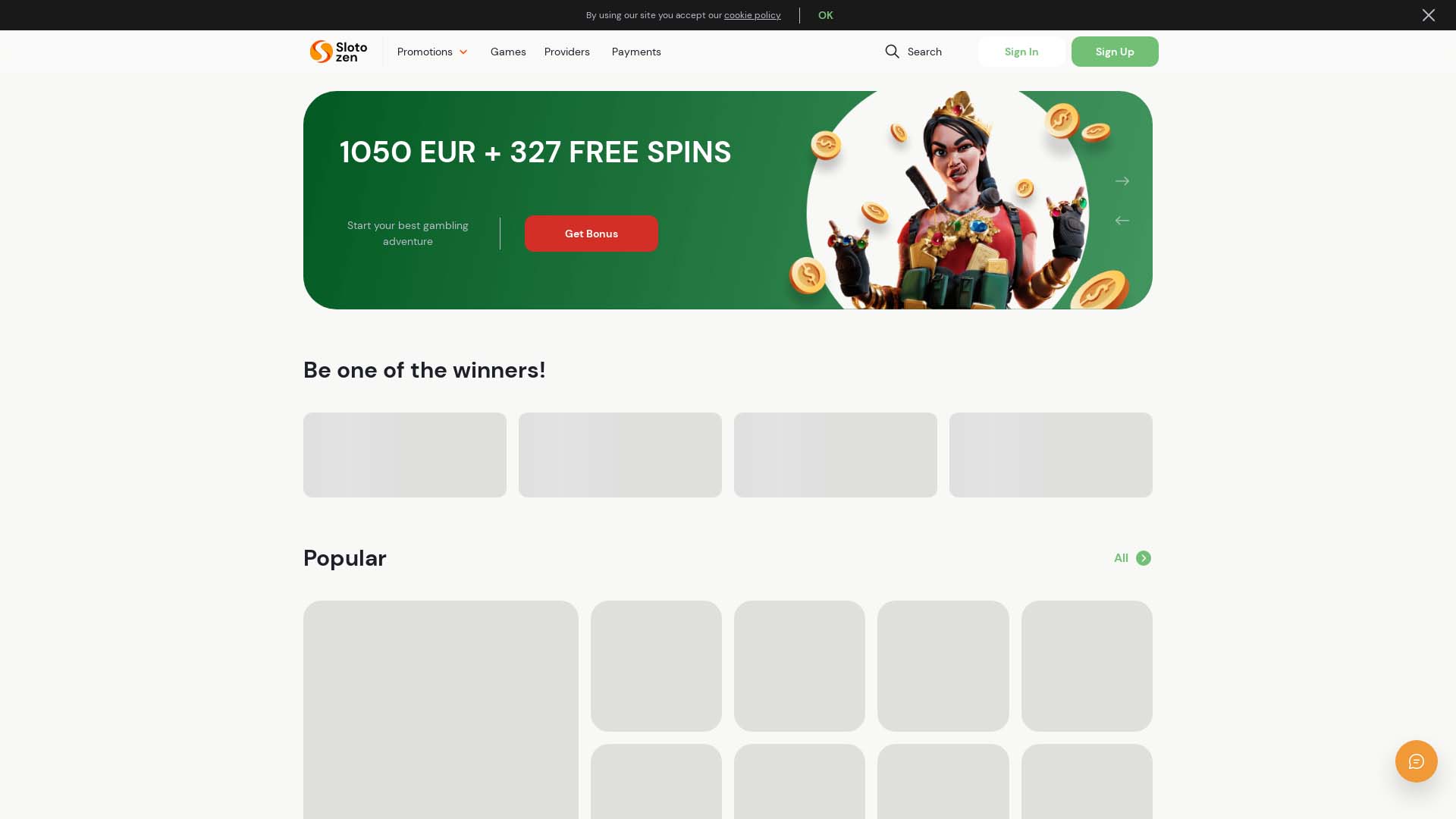 Screenshot of Slotozen Casino taken in 2025