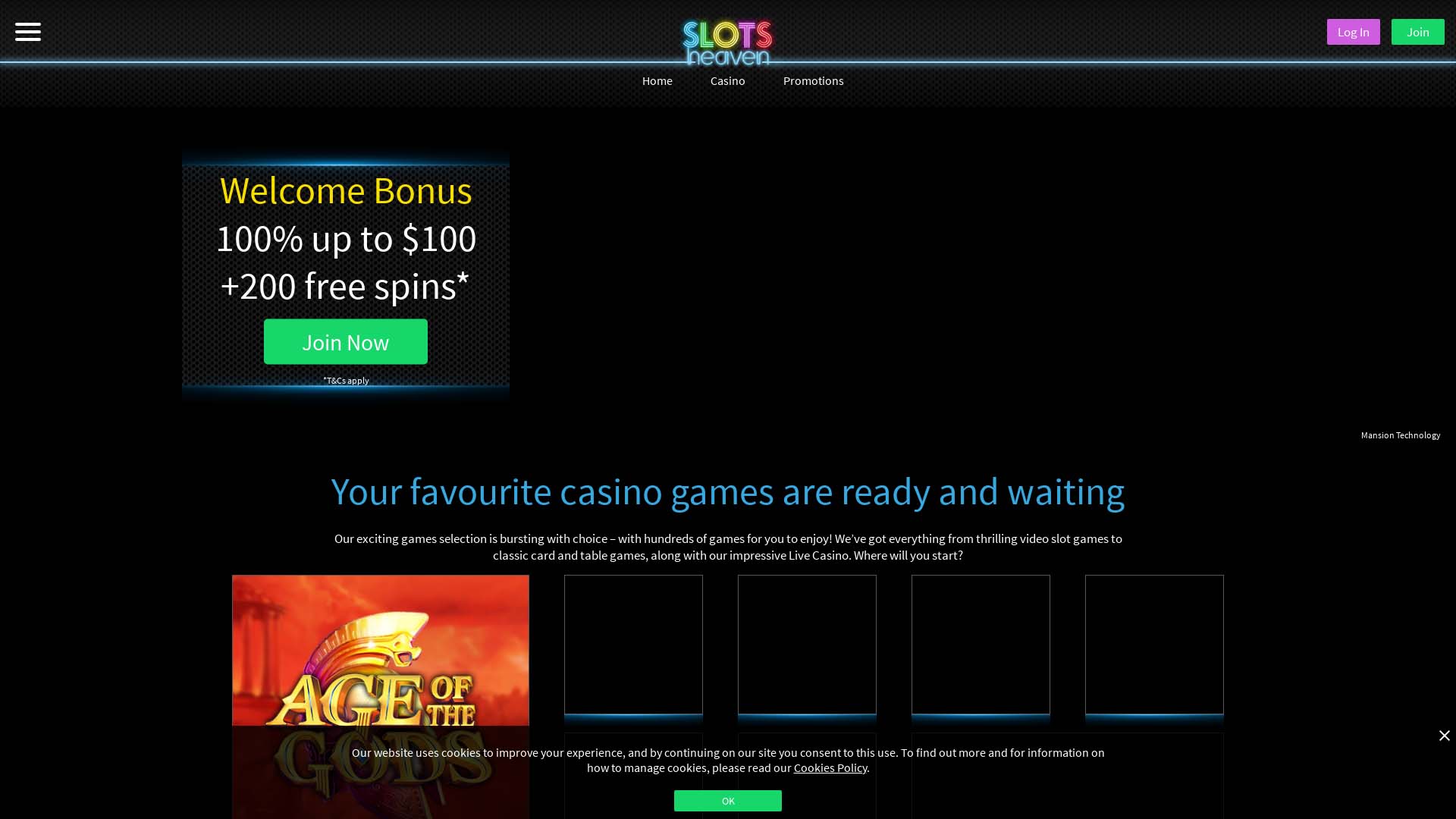 Screenshot of Slots Heaven Casino taken in 2025