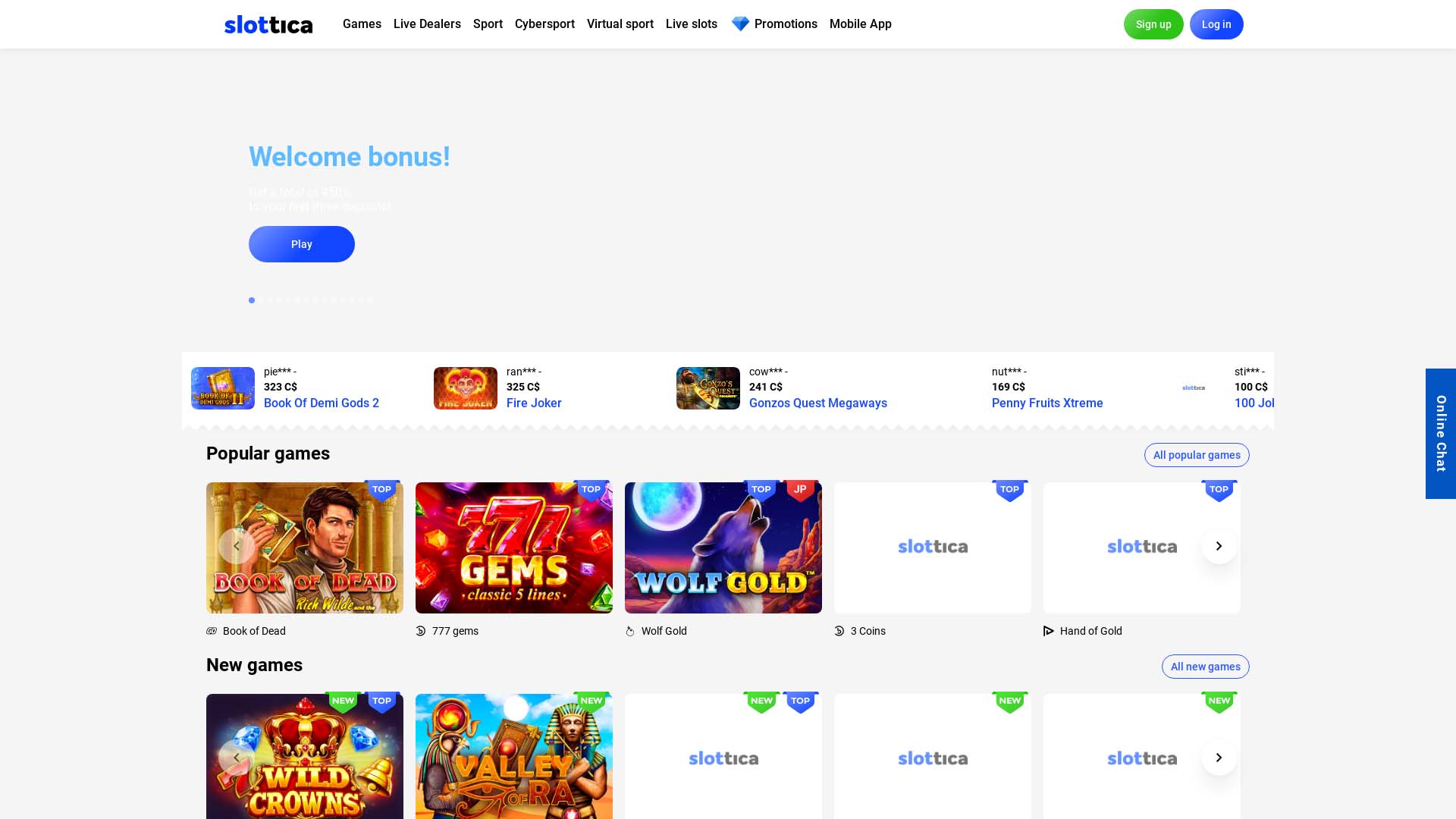 Screenshot of Slottica Casino taken in 2025