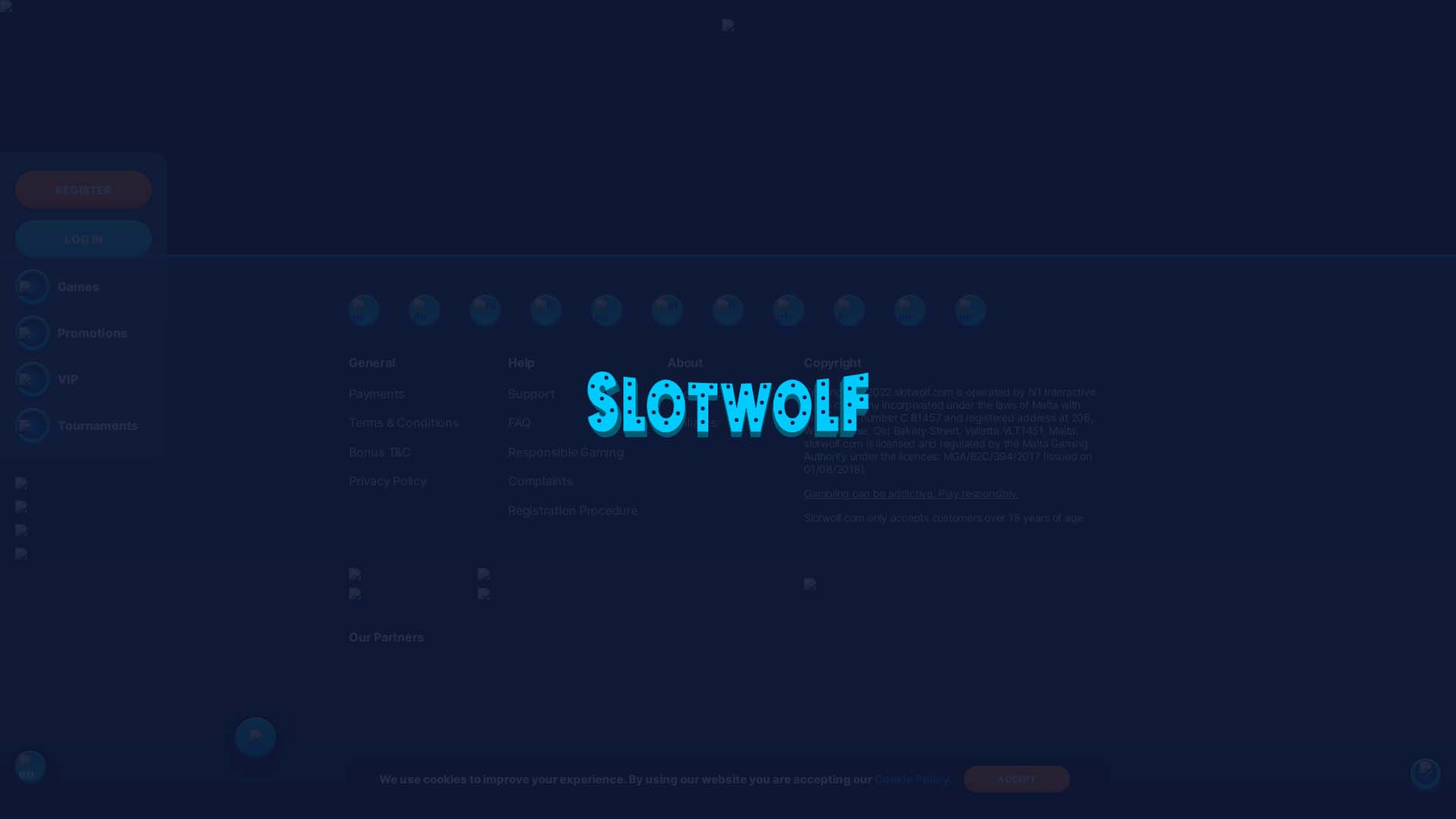 Screenshot of SlotWolf Casino taken in 2025