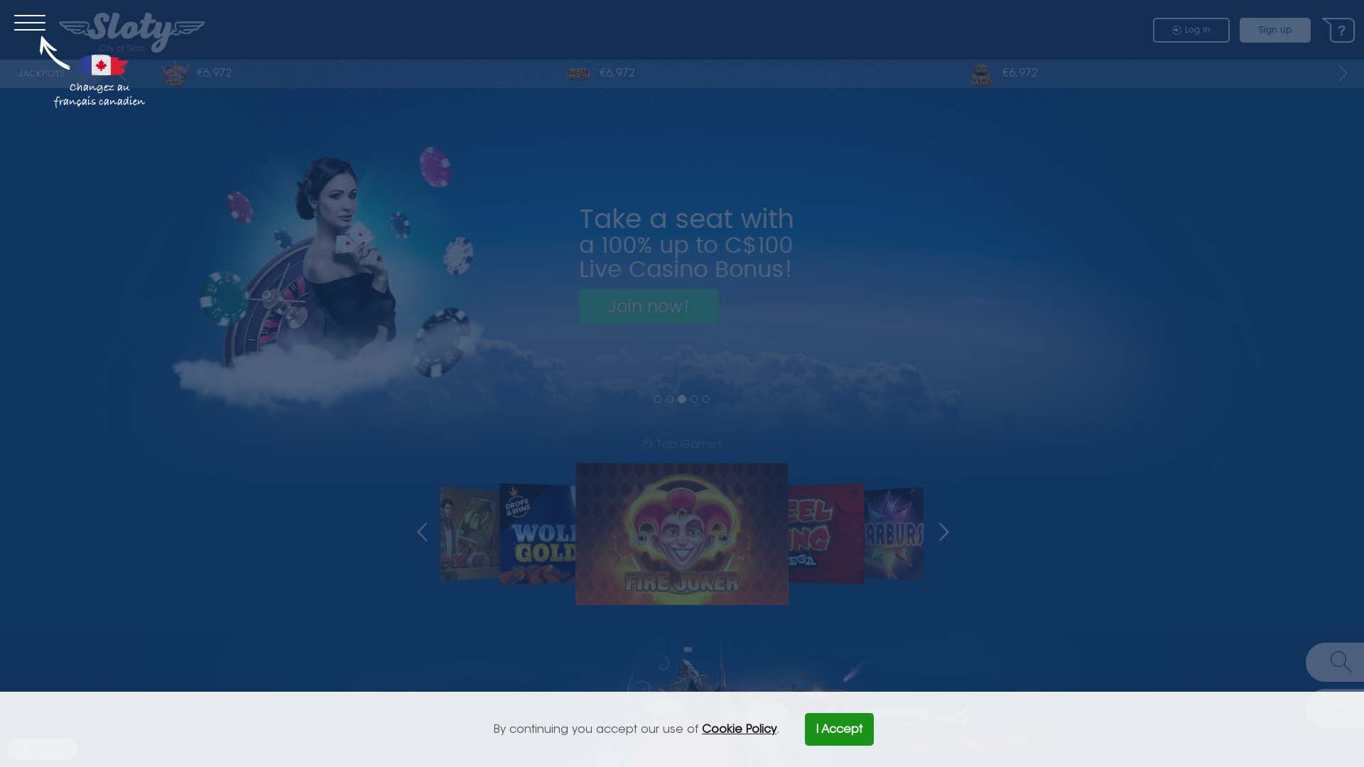 Screenshot of Sloty Casino taken in 2025